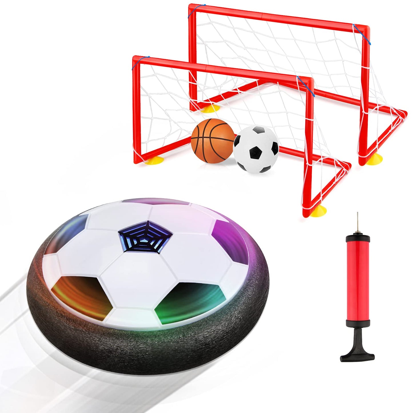 Growsland Boy Toys Hover Soccer Ball with 2 Goals, Indoor Soccer Gifts for Boys, LED Soccer Ball with Foam Bumper Inflatable Soccer Toys for 3 4 5 6 7 8 9 10+ Years Old Girls Boys
