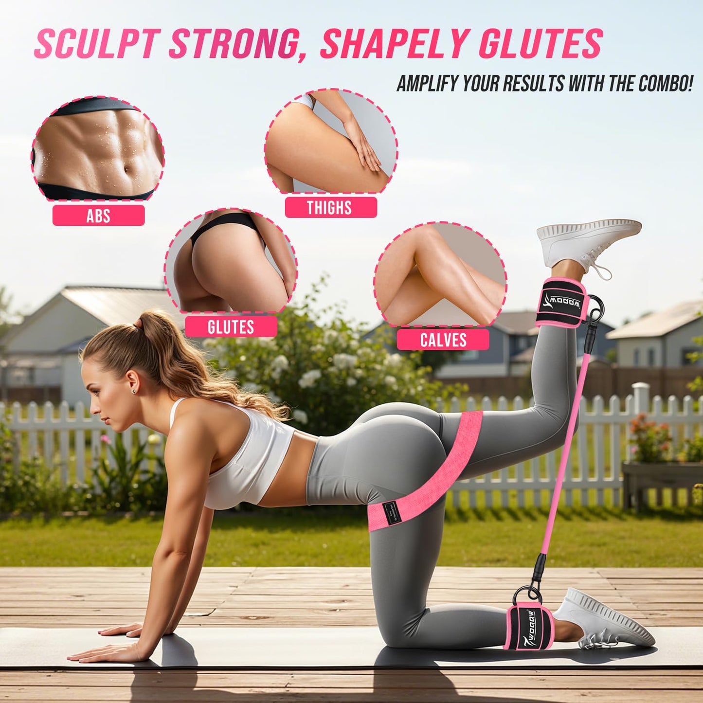 WOQQW Resistance Bands Set - Ankle Resistance Bands with Cuffs for Legs & Glute Workout, Fabric Booty Bands for Women, Home Gym Exercise Equipment for Hip, Pilates, Fitness, Yoga, Physical Therapy