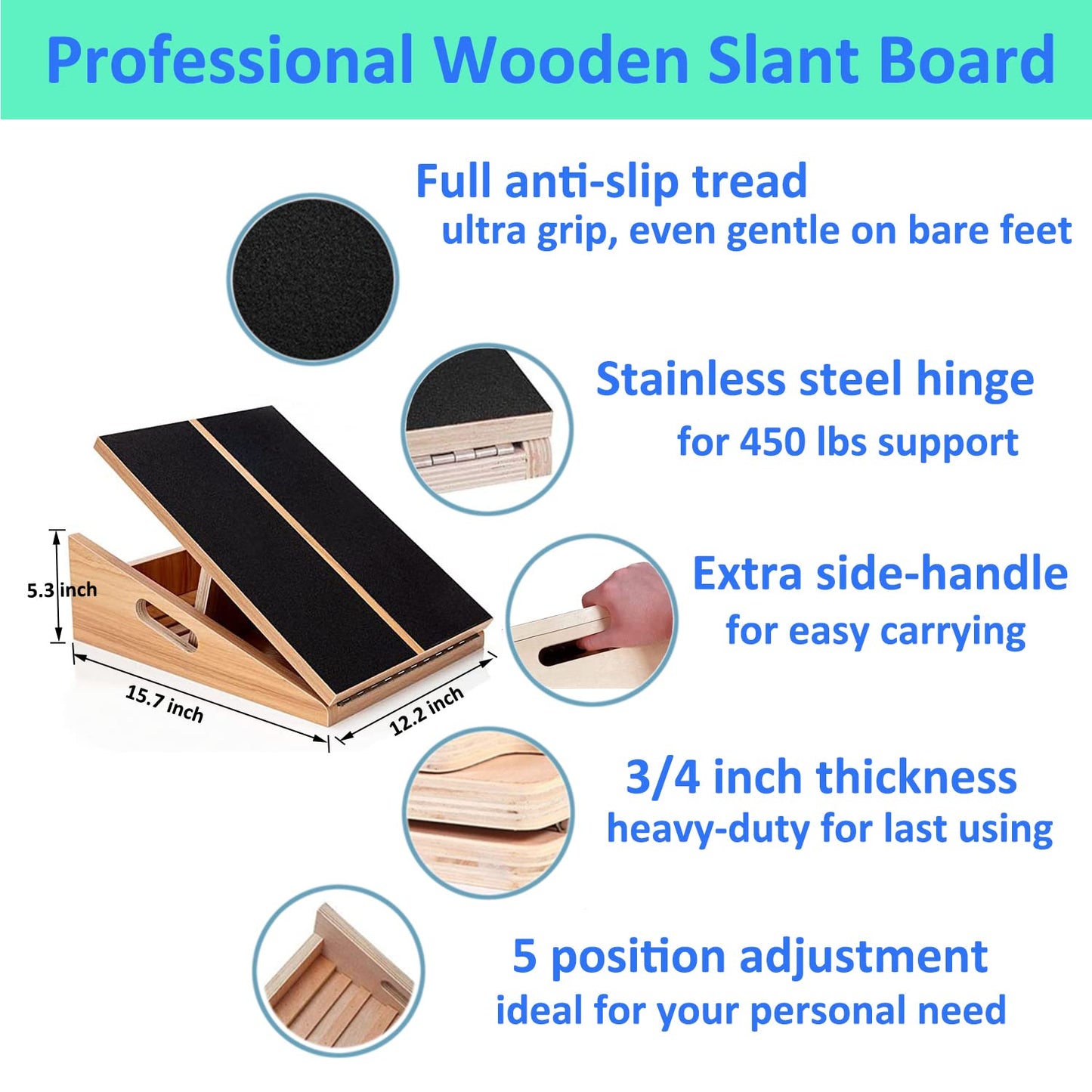 Slant Board for Calf Stretching Wooden Calf Stretcher Incline Board Adjustable Calf Stretch Board for Squats Knees Ankle