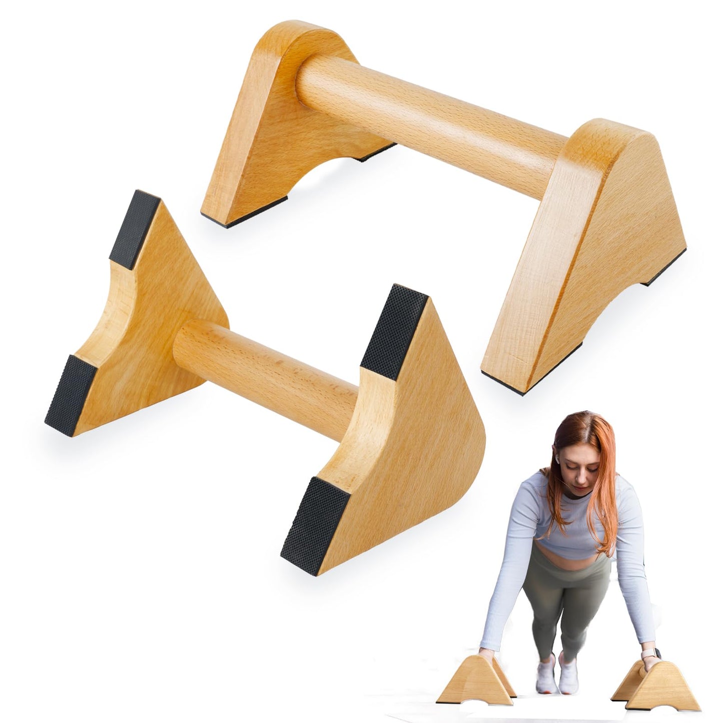 Purife Solid Wood Calisthenics Parallettes Bars Push up Handles 1 Pair, Strength Training Pushup Stands, Parallel Pushup Handstand Bars for Home Gym Workout