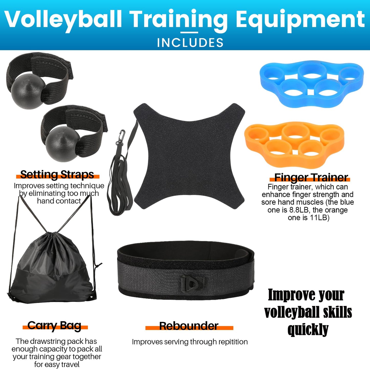 Volleyball Training Kit for Solo Practice, Adjustable Volleyball Serve Trainer & Rebounder, Volleyball Training Equipment for Serving, Setting & Spiking, Volleyball Training Aids for Youth & Adults