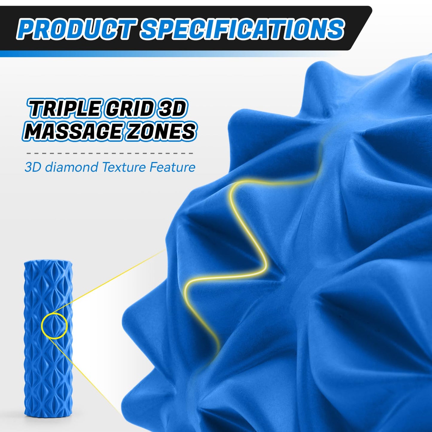 JOYVANTAGE Foam Roller for Deep Tissue Massager, 15" High Density Exercise Patented Roller for Muscle Massage and Myofascial Trigger Point Release Back Roller Improves Mobility (Blue)