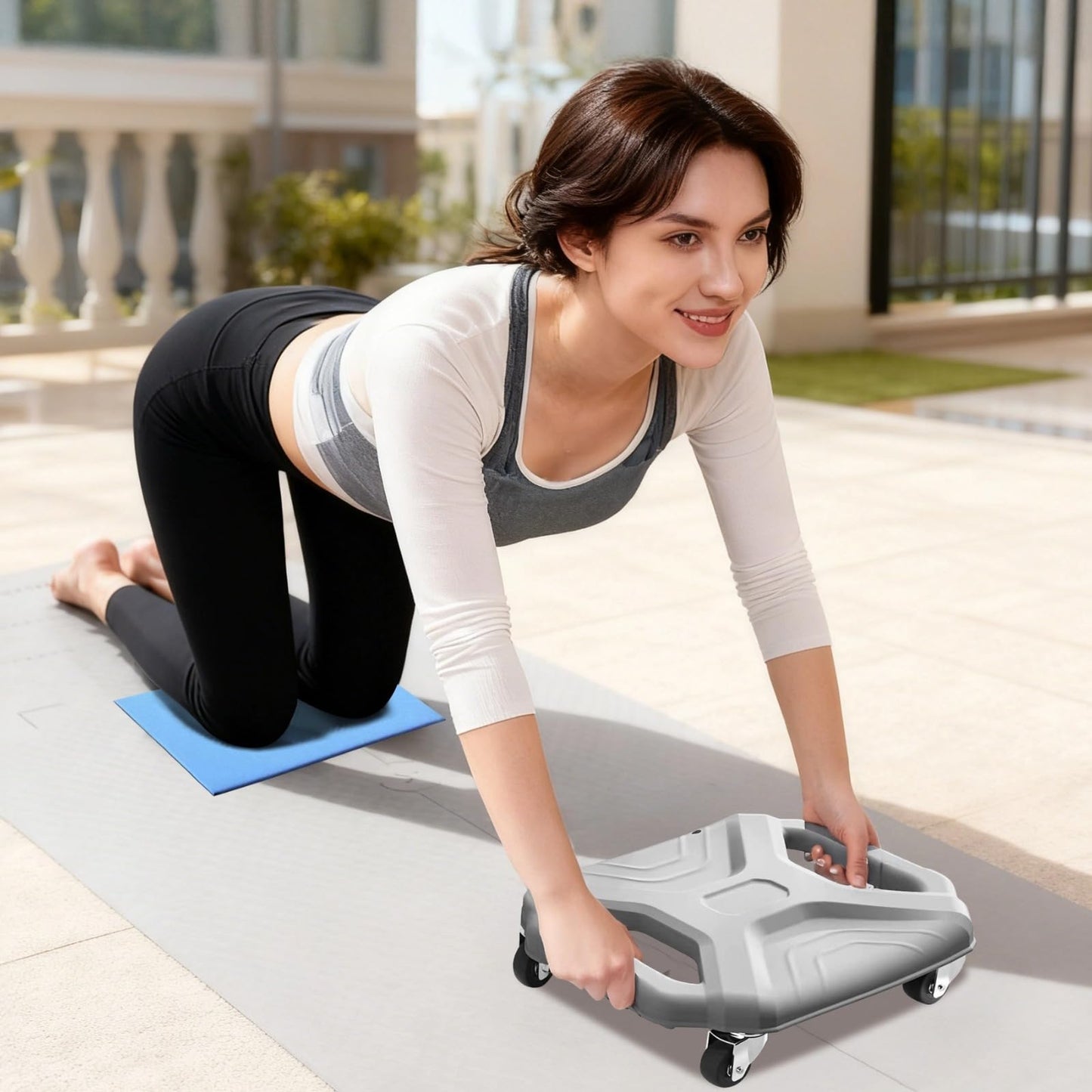 ABS Roller Wheel with Knee Pad, Ab Wheel Exercise Equipment for Home Gym, Plank Ab Roller Wheel for Core Trainer, Fitness Silent Gliding Disc for Core Workout, Gray