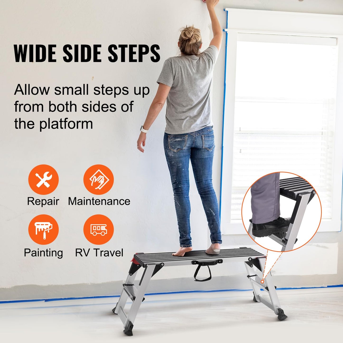 VEVOR Folding Work Platform, 40"×12"×20" Aluminum Drywall Stool Ladder, 660 lbs Load Capacity Heavy Duty Work Bench w/Non-Slip Feet, Ideal for Washing Vehicles, Cleaning, Painting, Decorating