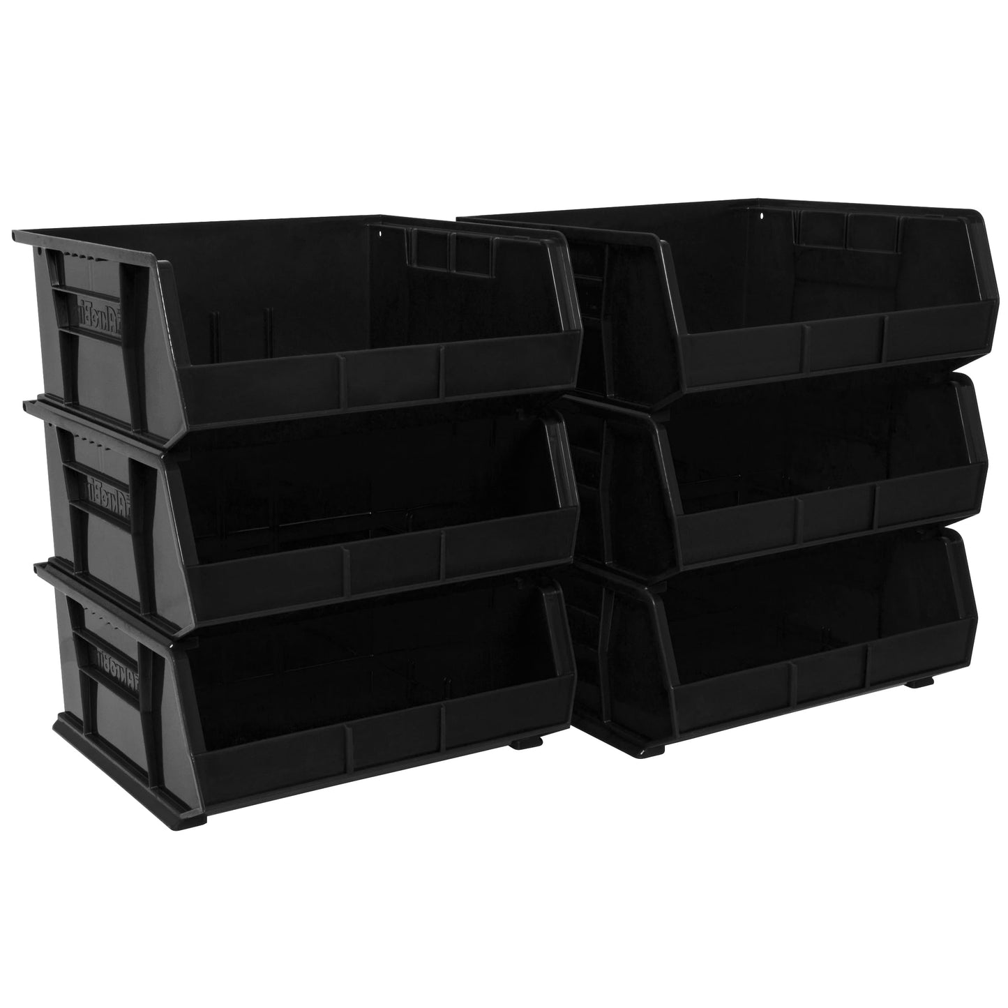 Akro-Mils 30250 AkroBins Plastic Storage Bins, Space-Saving Stackable Bins for Garage, Pantry, Craft Organization, 15" x 16" x 7", Black, 6-Pack