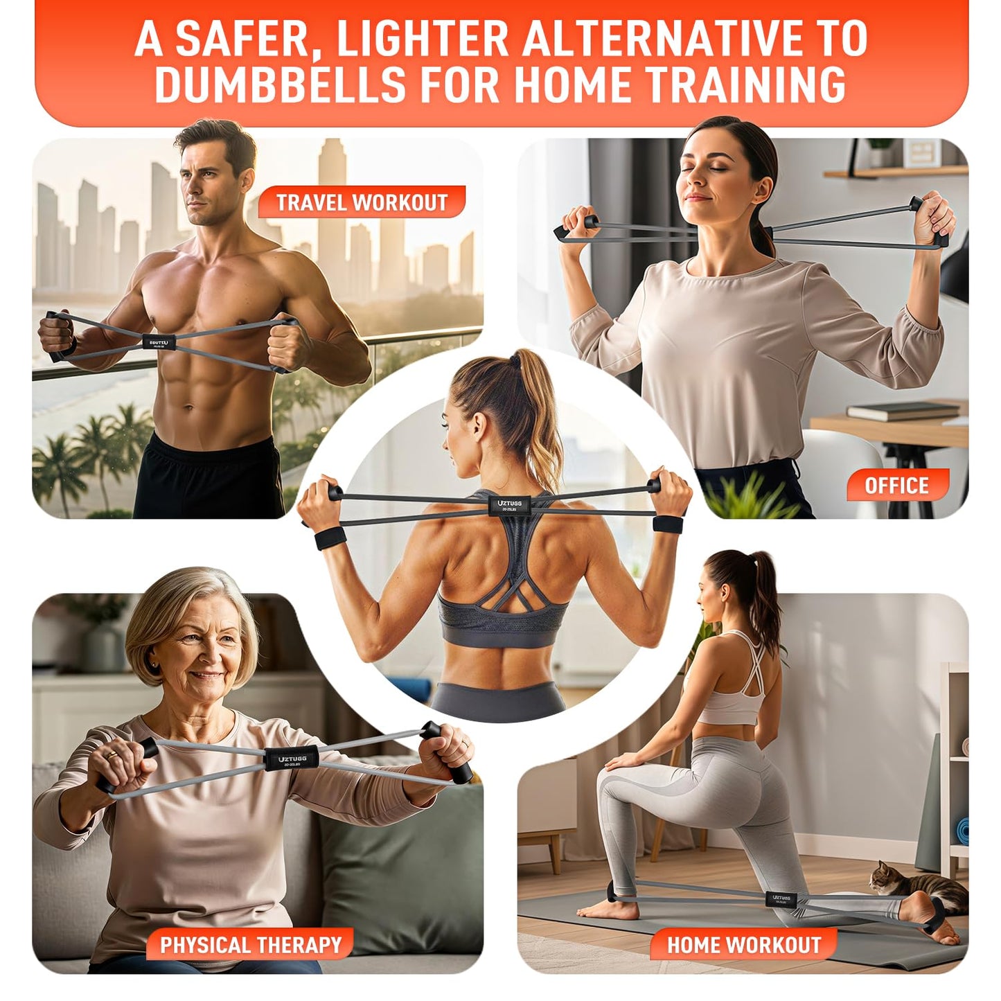 Figure 8 Resistance Bands for Arm, Back – 3-Level Latex Heavy Exercise Bands with Handles for Strength Training, Full Body Workout, Physical Therapy, Pilates, Yoga, Home Gym Equipment for Men & Women
