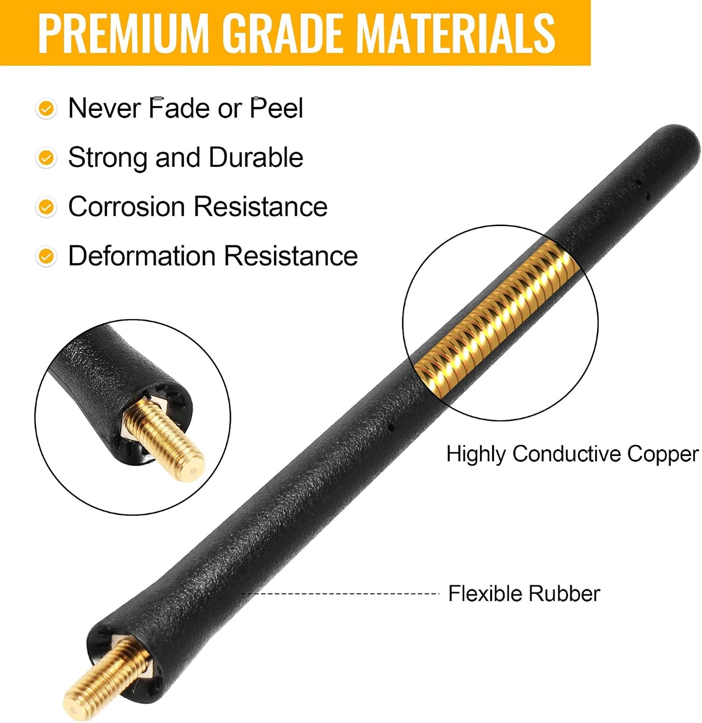 KSaAuto 2007-2026, Short Antenna Compatible with Jeep Wrangler Gladiator JK JL Carwash Proof Jeep Antenna Replacement