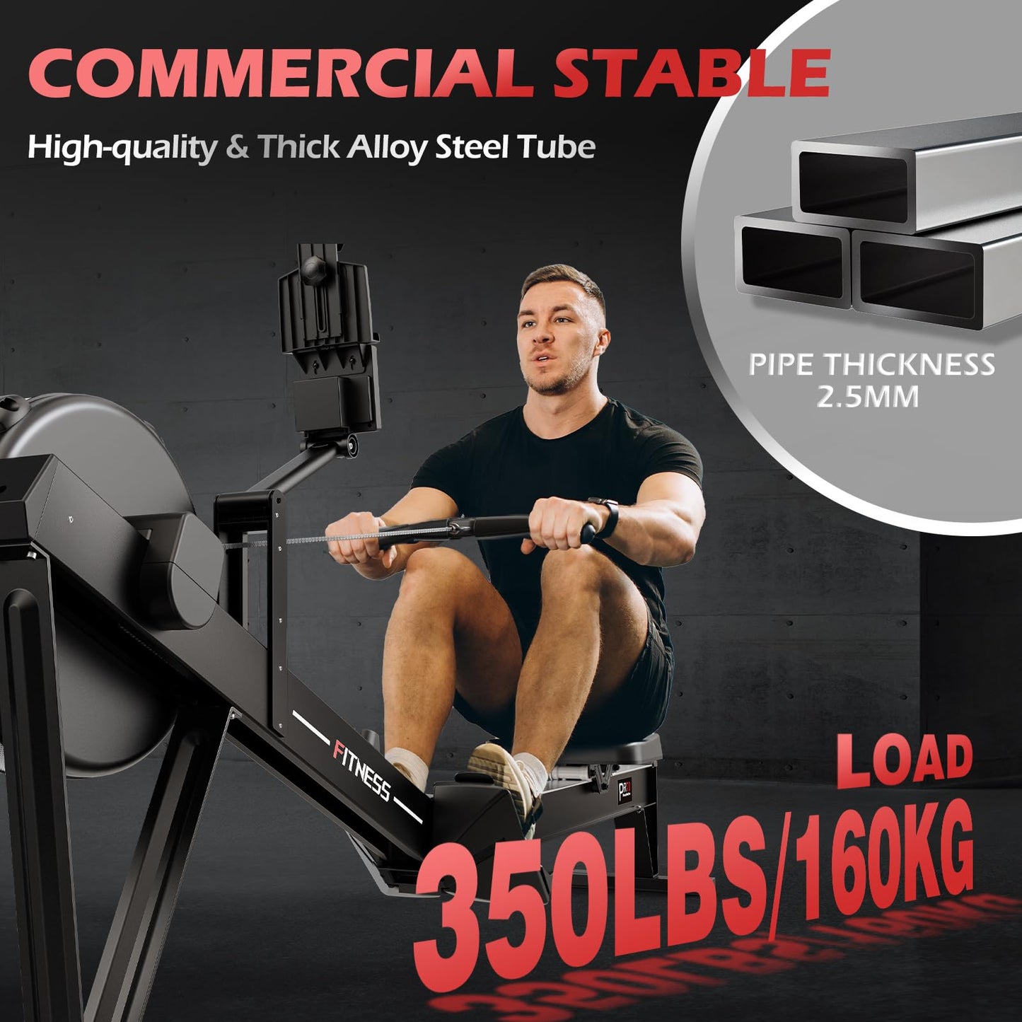 PASYOU Air Rowing Machine for Home,10-Level Resistance 350lbs Rower Machine,Foldable Row Machines Commercial with 54in Rail and Bluetooth Backlit Monitor, Adjustable Tablet Holder PR70
