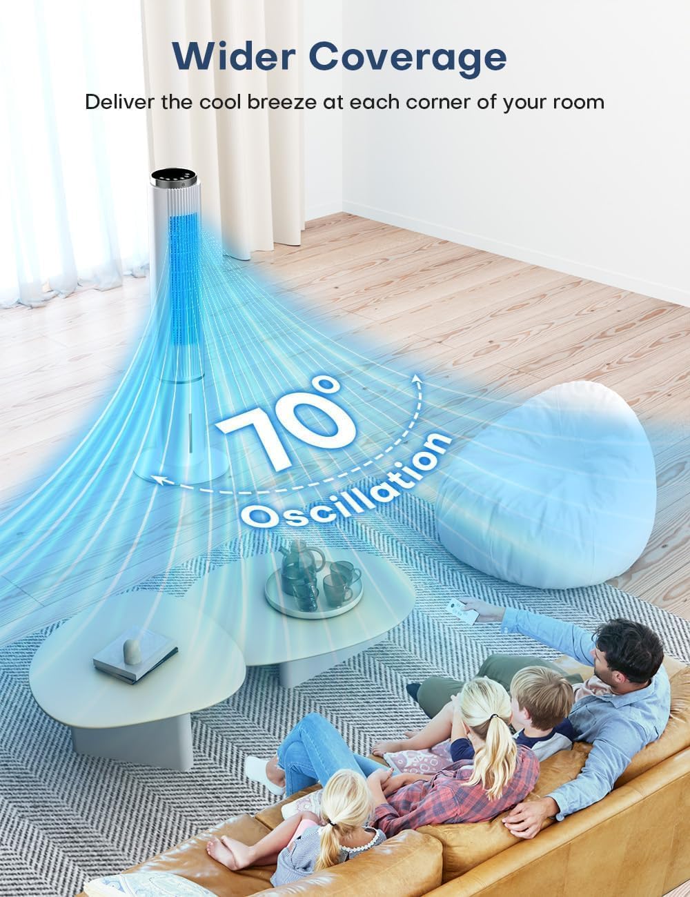 COOLECH 42 INCH Portable Air Conditioners w/Remote & LED Touch Screen, 4 Modes & 3 Speeds, 1-Gal Tank for 15H Cooling Evaporative Air Cooler, 12H Timer for Smart Auto-Off, 90° Oscillating Swamp Cooler