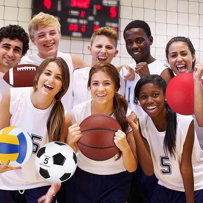 Leyndo 18 Pcs Sport Balls Bulk Set Basketball Football Volleyball Soccer Playground Baseball with Sport Equipment Bag Pump for Outdoor Indoor Practice Gift