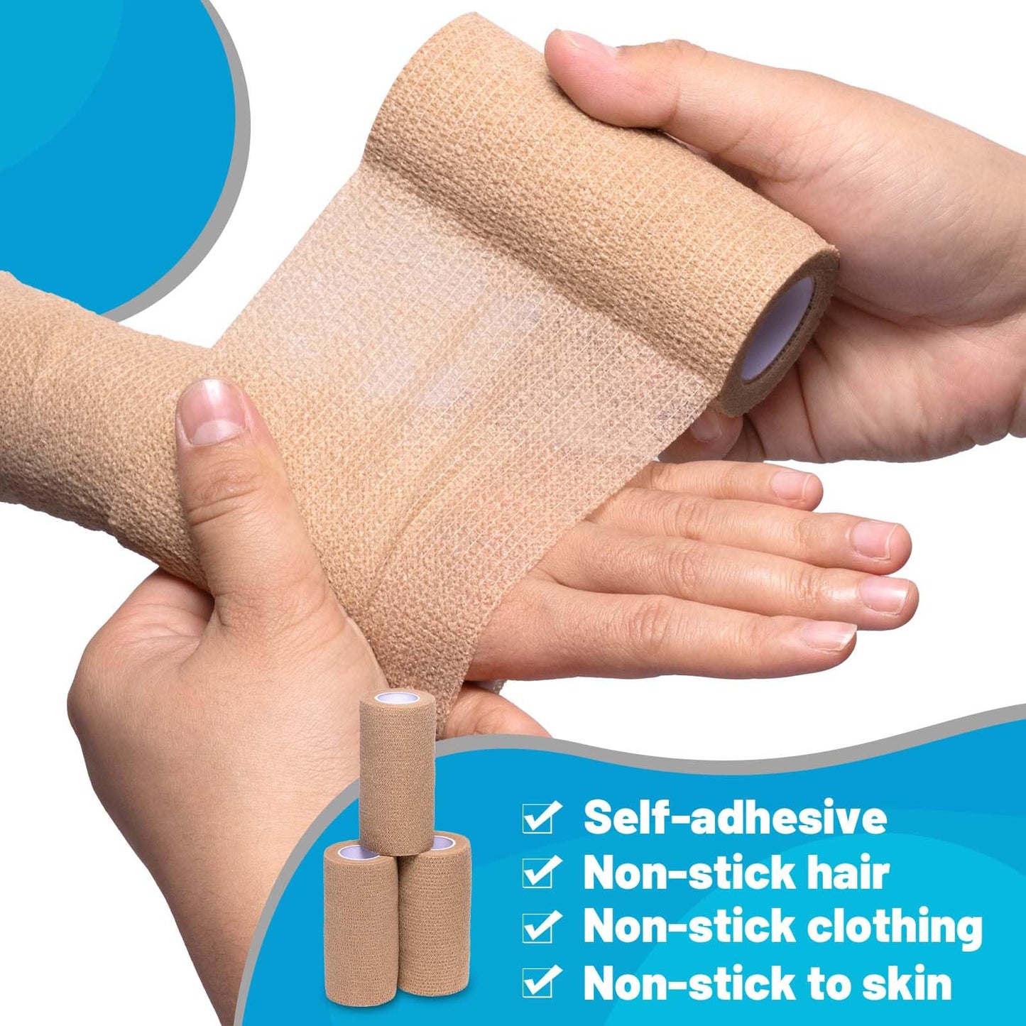 Elzrghs Self Adhesive Bandage Wrap, 16 Pack, 4" x5 Yards, Elastic Cohesive Bandage, Stretch Athletic Tap Wrap, Vet Wrap, Skin Color