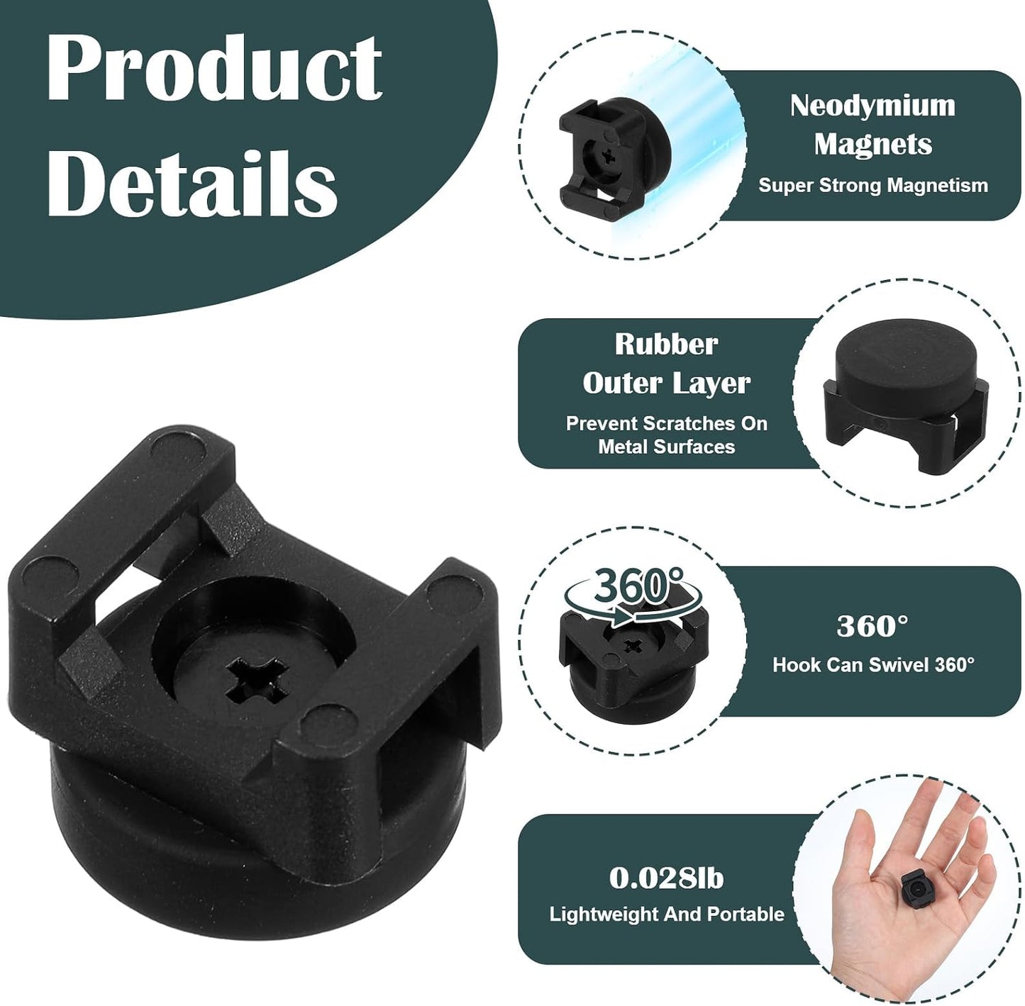 20 (22 mm) Pcs Magnetic Zip Tie Mount Base, Black Magnetic Cable Clip, Multipurpose Cable Ties Management Base