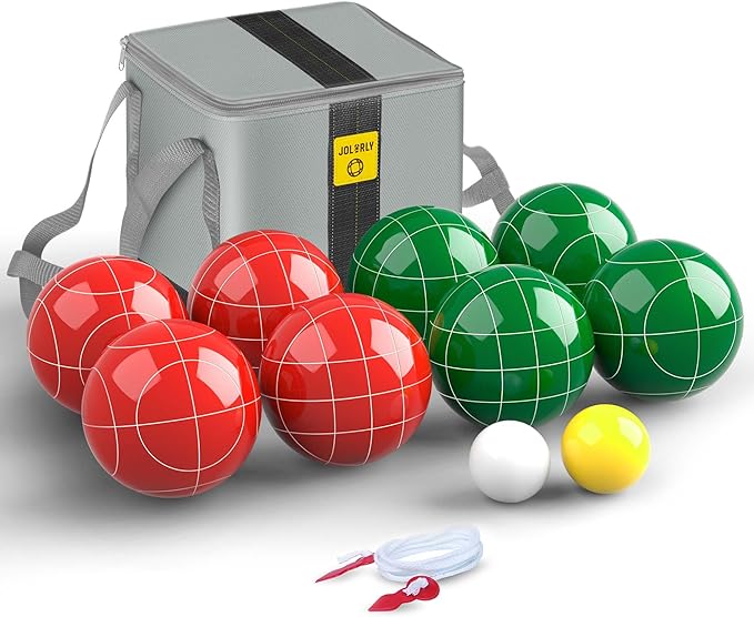Professional Grade 107mm Bocce Ball Game Set Regulation Size and Weight 920g for Official Tournaments (Red and Green)