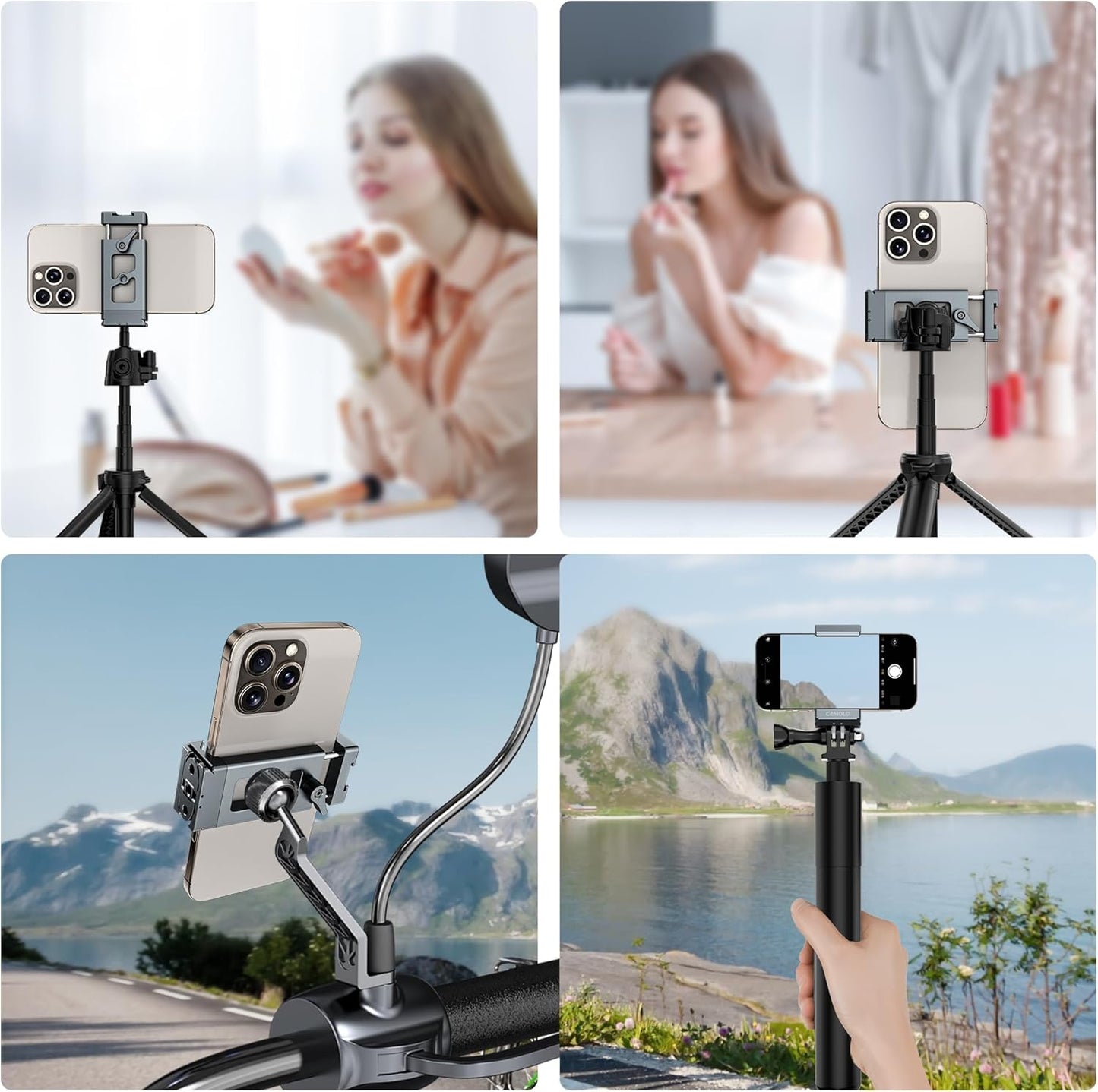 CAMOLO GEEK Metal Phone Tripod Mount Arca Port & Action Camera Adapter, Adjustable Smartphone Tripod Adapter Clamp Cell