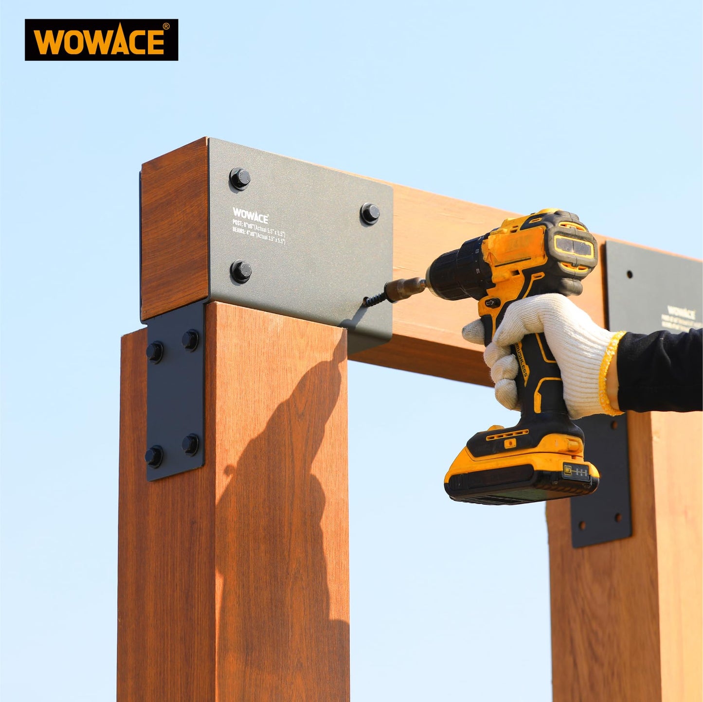WOWACE 4Pack 4x6 (Actual 3.5"x5.5") Heavy Duty Stainless Steel Pergola Brackets - End Post to Beam Connector for Gazebos, Patio Decks, Porches - Wood Post Cap Tie Bracket (Dark Gray)