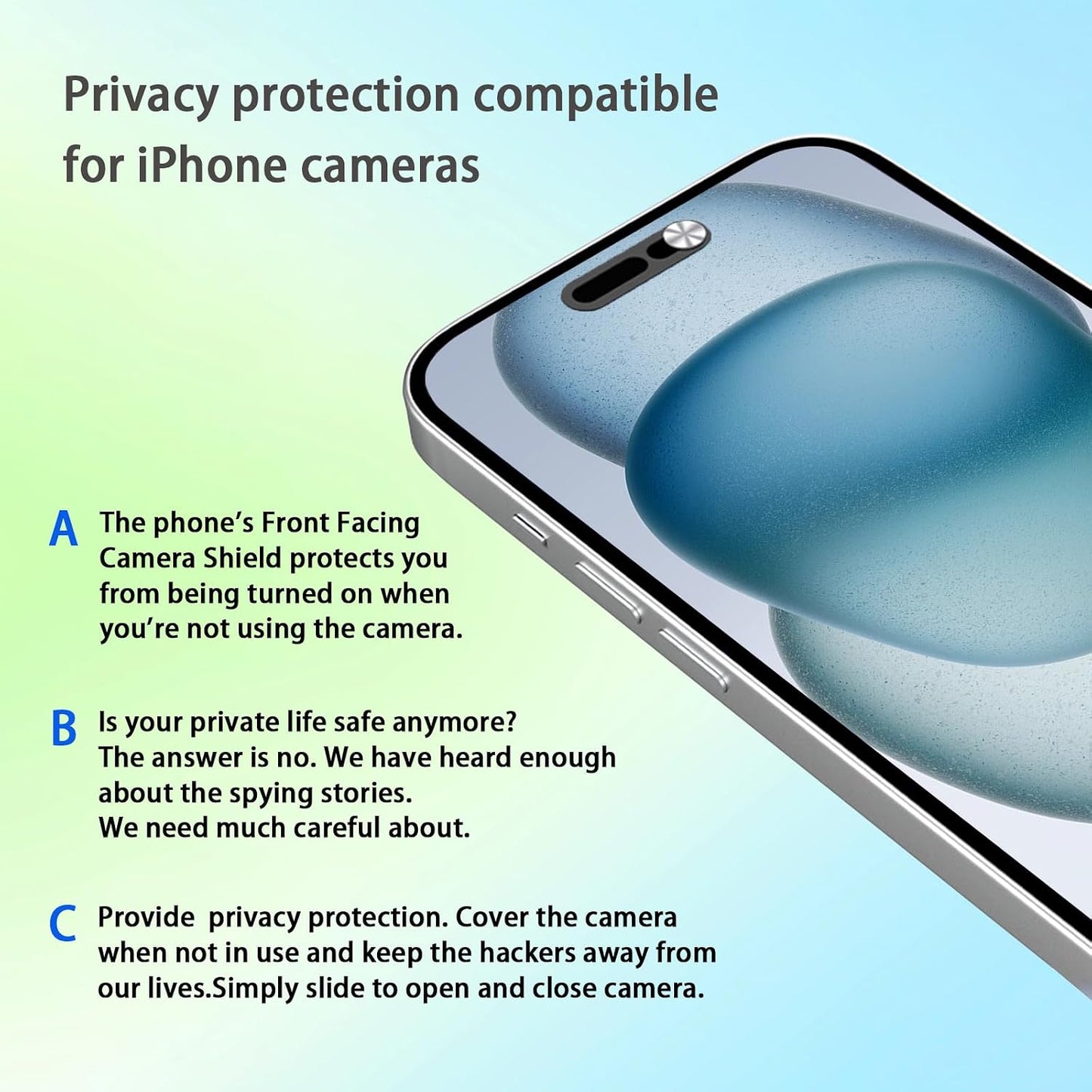 EYSOFT 15/15 Plus/15 Pro/15 Max/14 Pro/14 2 Pack-Silver Webcam Cover,Front Camera Cover Compatible for iPhone Pro Pro