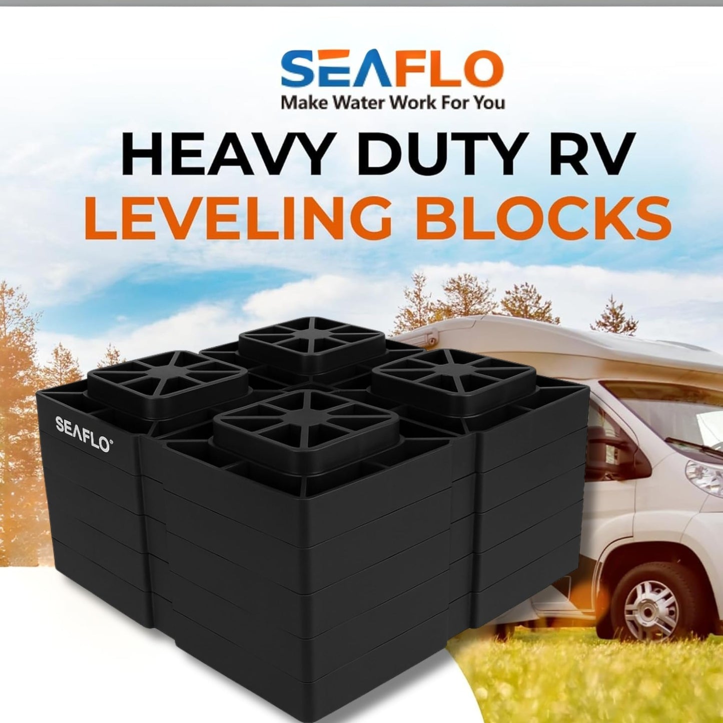 SEAFLO Heavy-Duty RV Leveling Blocks - Maximum Strength & Stability for Motorhomes, Trailers, and Campers (5)