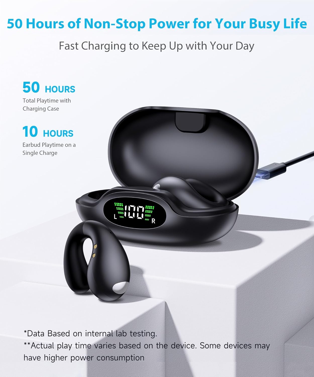 Boytond Ultra Open Ear Earbuds - Comfortable Clip-On Bone Conduction Earbuds, Over-The-Ear Open Headphones