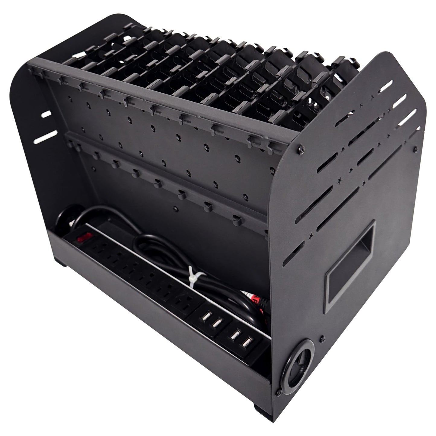 Plugsharge 10-Device Laptop & Tablet Charging Station with 6 AC Outlets & 4 Fast-Charging USB Ports, Charging Rack for Chromebooks, iPads & Devices Up to 15.6", Classroom, Office & Library Organizer