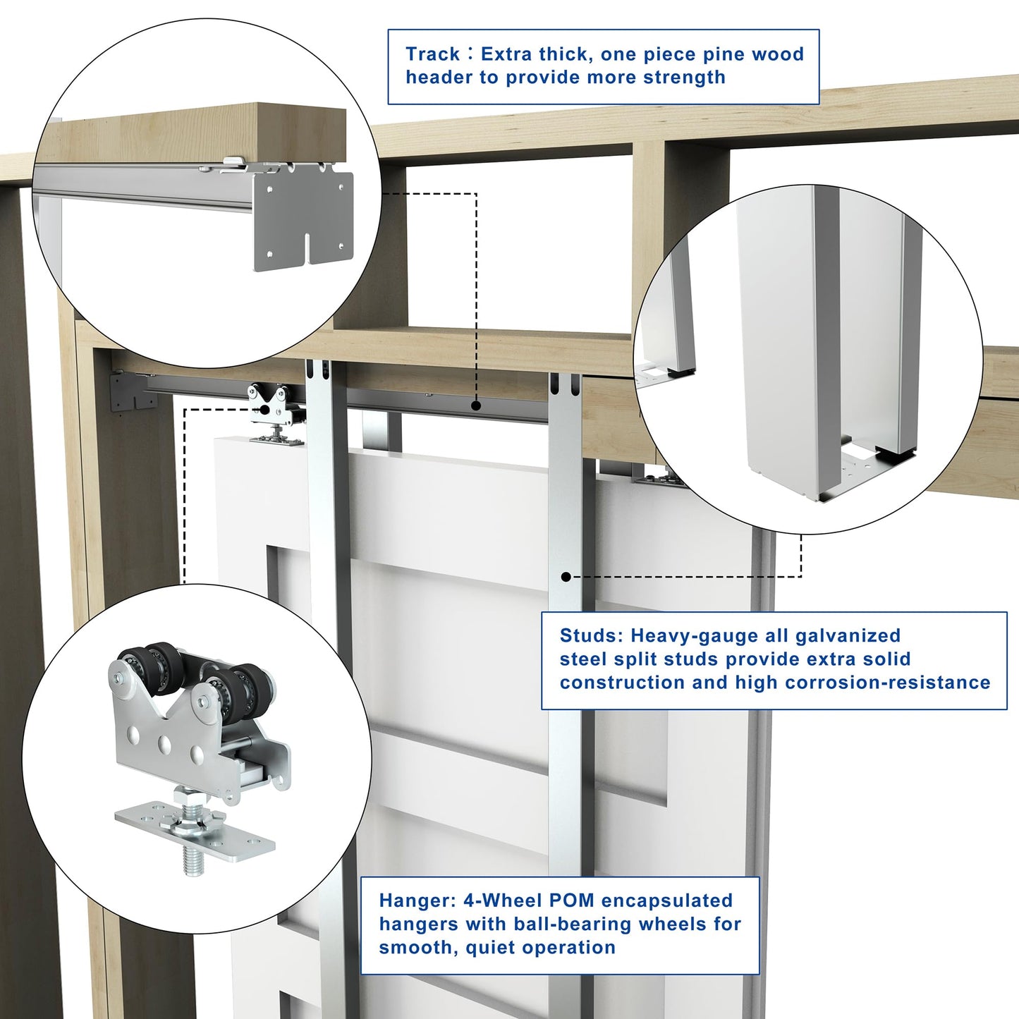 JUBEST 400LBS Pocket Door Frame Kit, Commercial Grade, for 2x6 Stud Wall, Heavy-Duty Hidden Door Kit for 24" to 36"x80" Door, Easy to Install, Durable and Strongly
