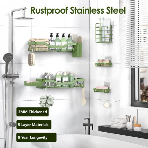 NESOMI Shower Caddy - Rustproof Stainless Steel Organizer with Soap Dish & Hooks | 7-Pack, No-Drill Storage