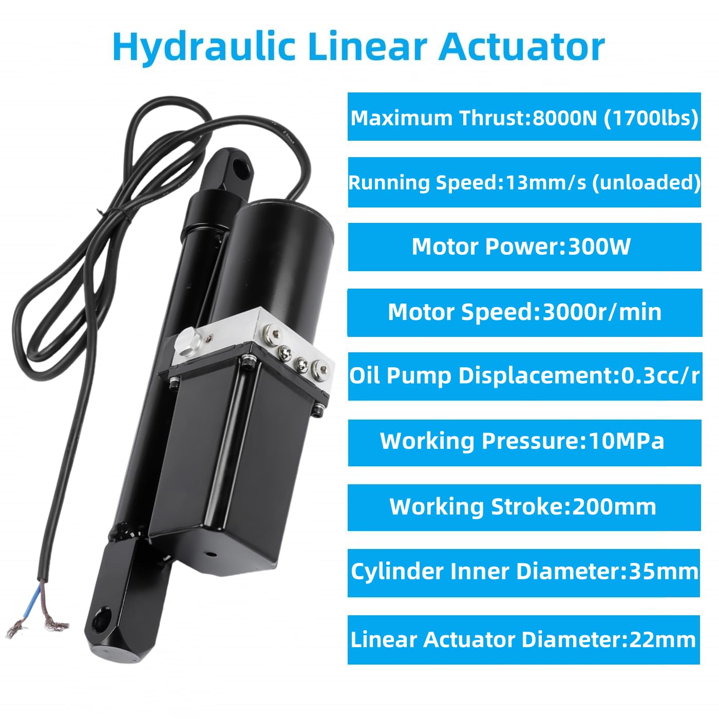 DC 12V 10'' Hydraulic Motor Heavy Duty Electric Linear Actuator 2300LBS Compatible with Dump Trailers, Lift Tables, Solar Tracking System, Wheelchair Lift 10500N/1050KG Hydraulic Power Unit Vahaha