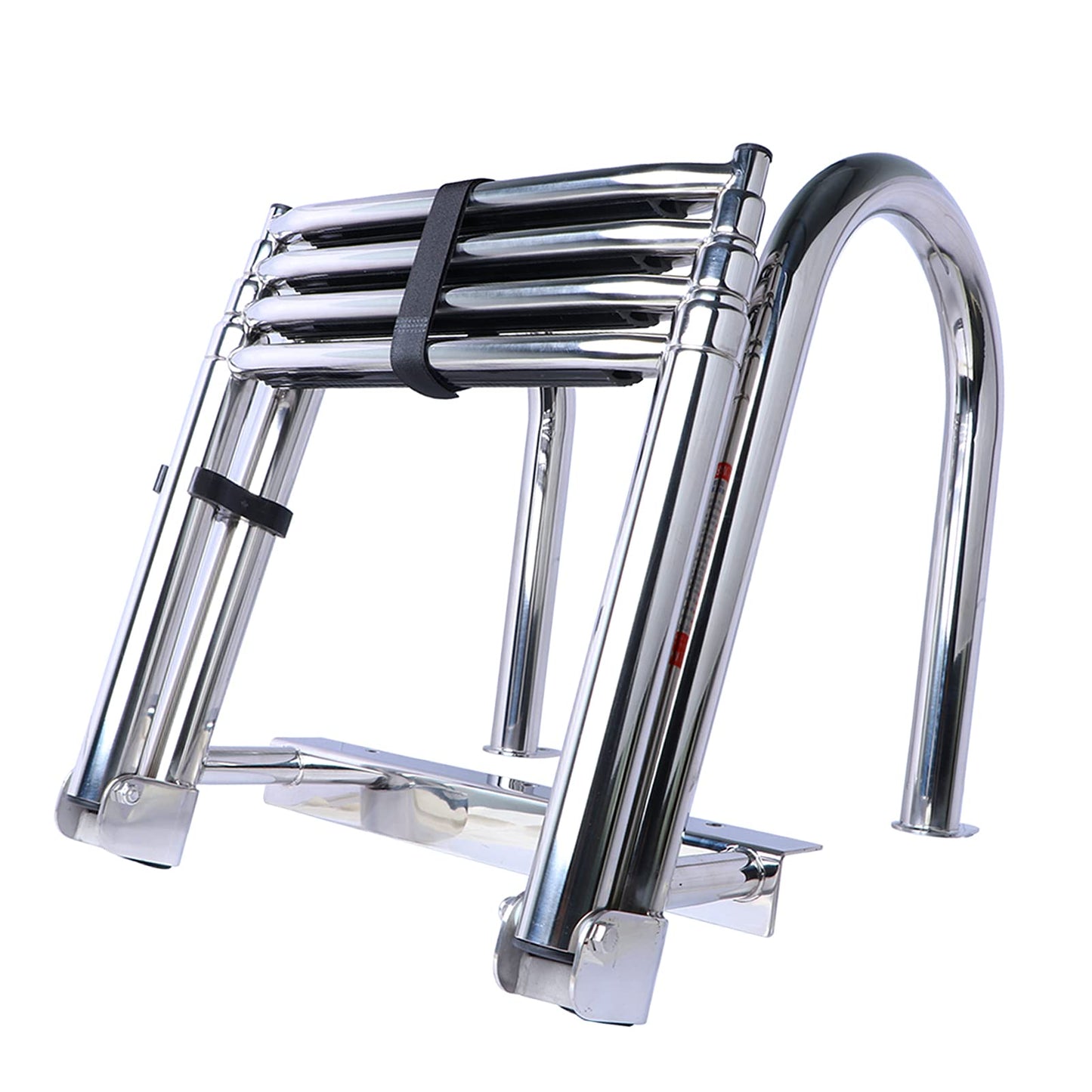 4 Step Pontoon Boat Ladder, 316 Stainless Steel Folding Telescoping Ladder Rear Entry Inboard Ladders All Welded Reinforce Heavy Duty Max.Load 600 Pound with Wide Steps & Safe Handrails