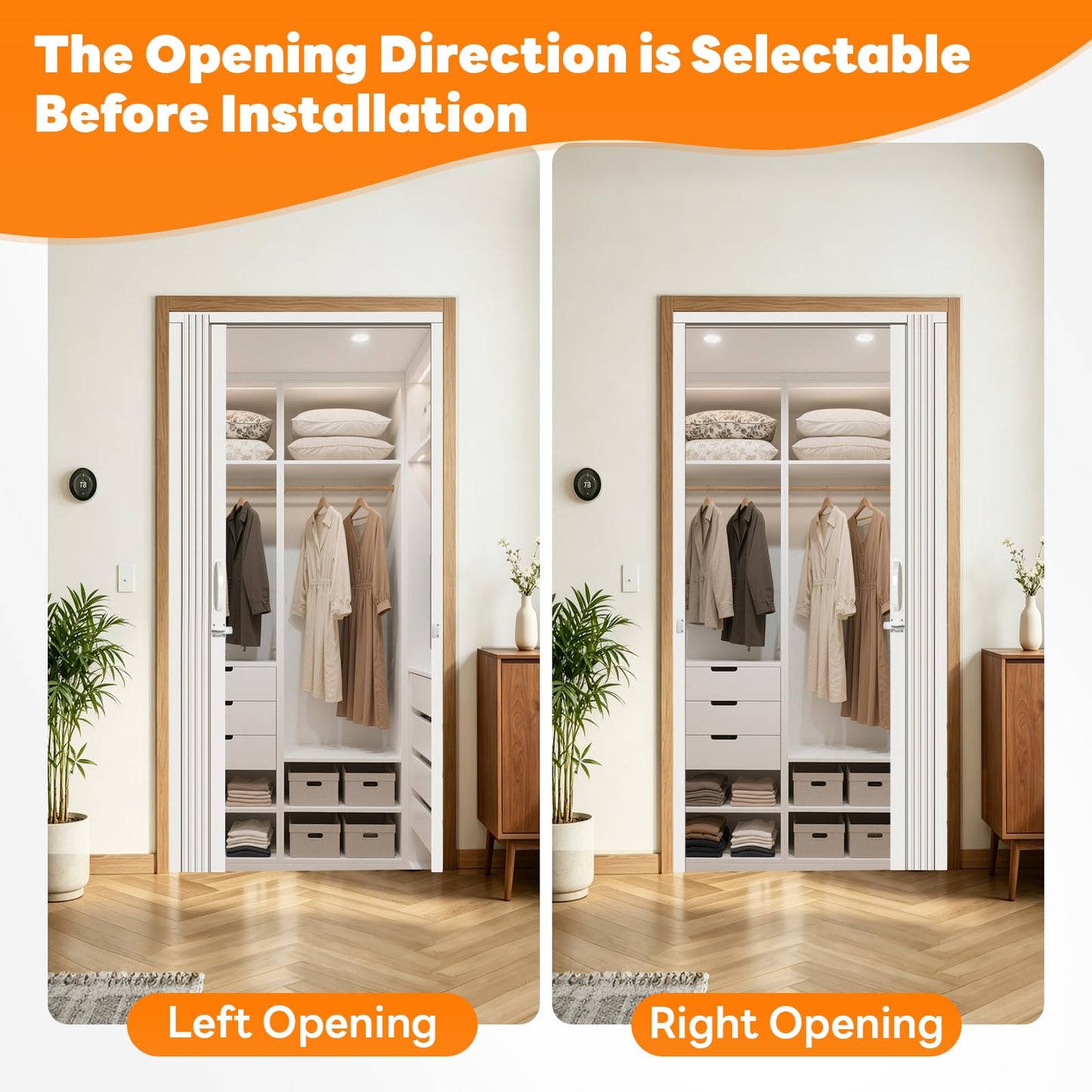 CCBOYSHARDWARE 60x80in PVC Accordion Door, Folding Interior Door with Lock and Handle, Space-Saving Double-Layer Bifold Door for Closet, Pantry & Room Divider, Easy to Clean, Trimmable