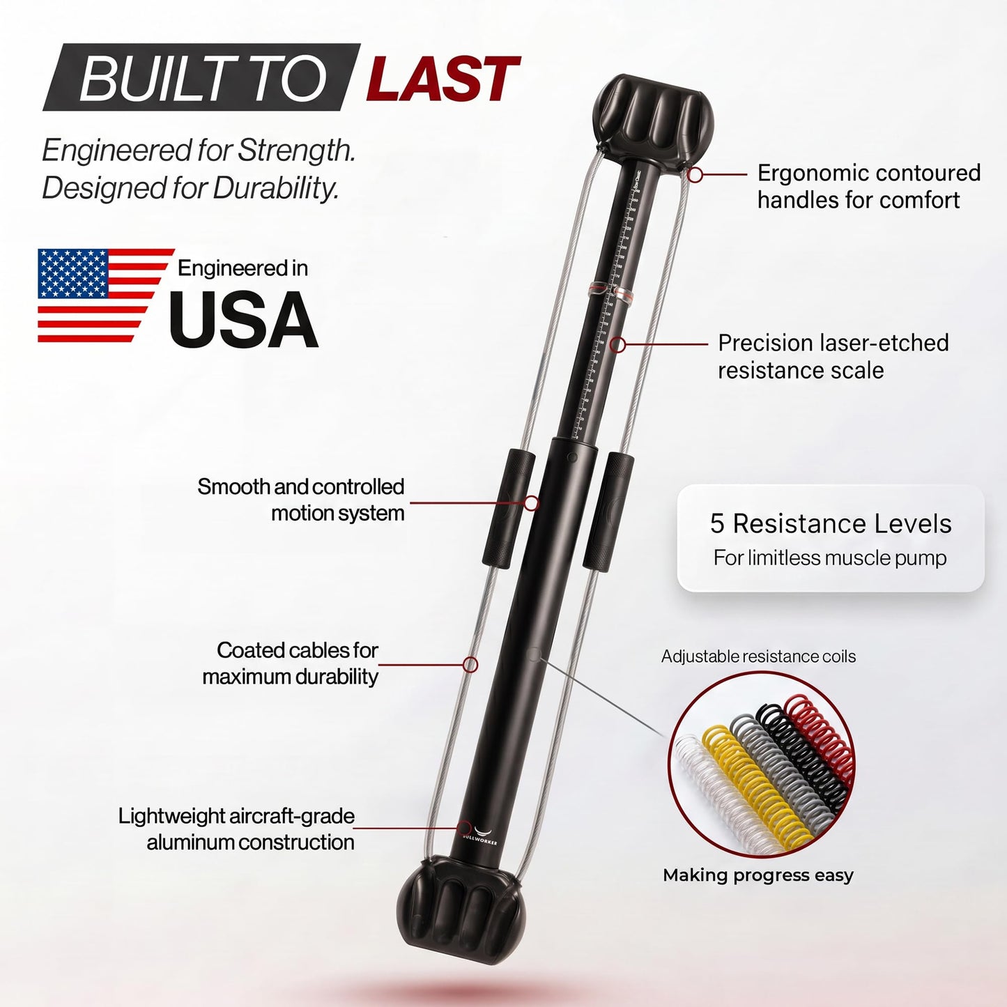 Bullworker Bow Classic 36" Isometric Exercise Equipment, Portable Home Gym Customized Variable Resistance, Chest and Arm Trainer, Full Body Strength Trainer, Shoulder Exerciser