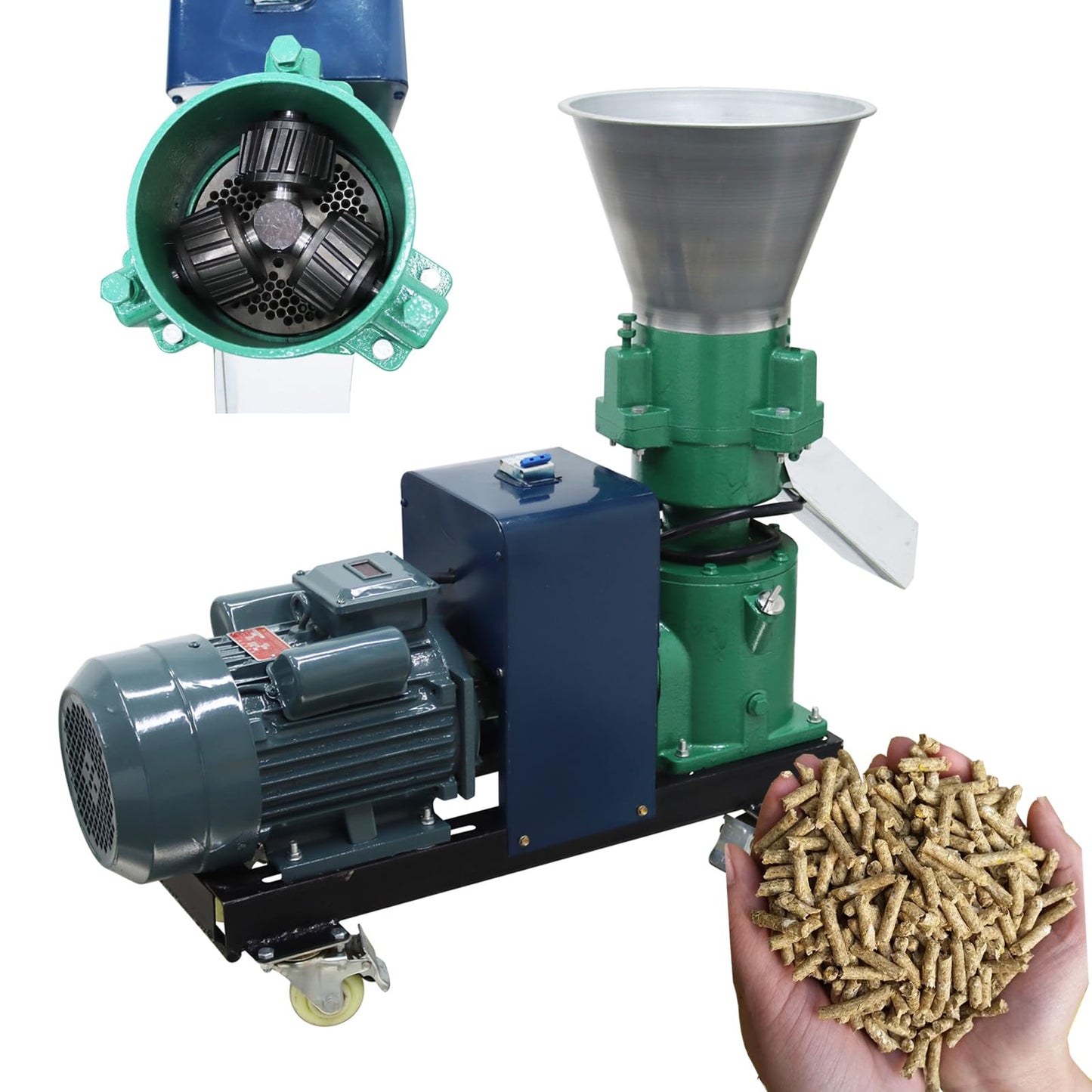 Banfluxion 220V Pellet Mill Machine with 4mm Holes Plate Poultry Food Mill Grinder Feed Pellet Making Machine with Three Head Rollers for Chicken, Duck, Goose and Rabbit, 4.5KW 120-150KG/H