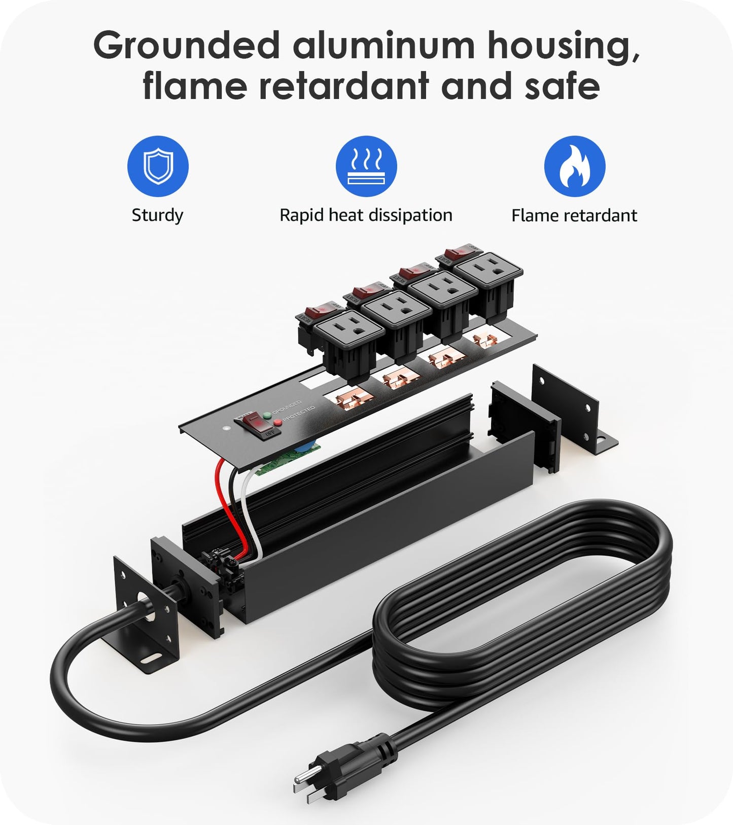CCCEI 12 Gauge Outdoor Long Extension Cord with Multiple Outlets, 20 Amp Individual Switches Heavy Duty Surge Protector Power Strip, Garage Wall Mount Outlet Extender. 100 FT, Black.