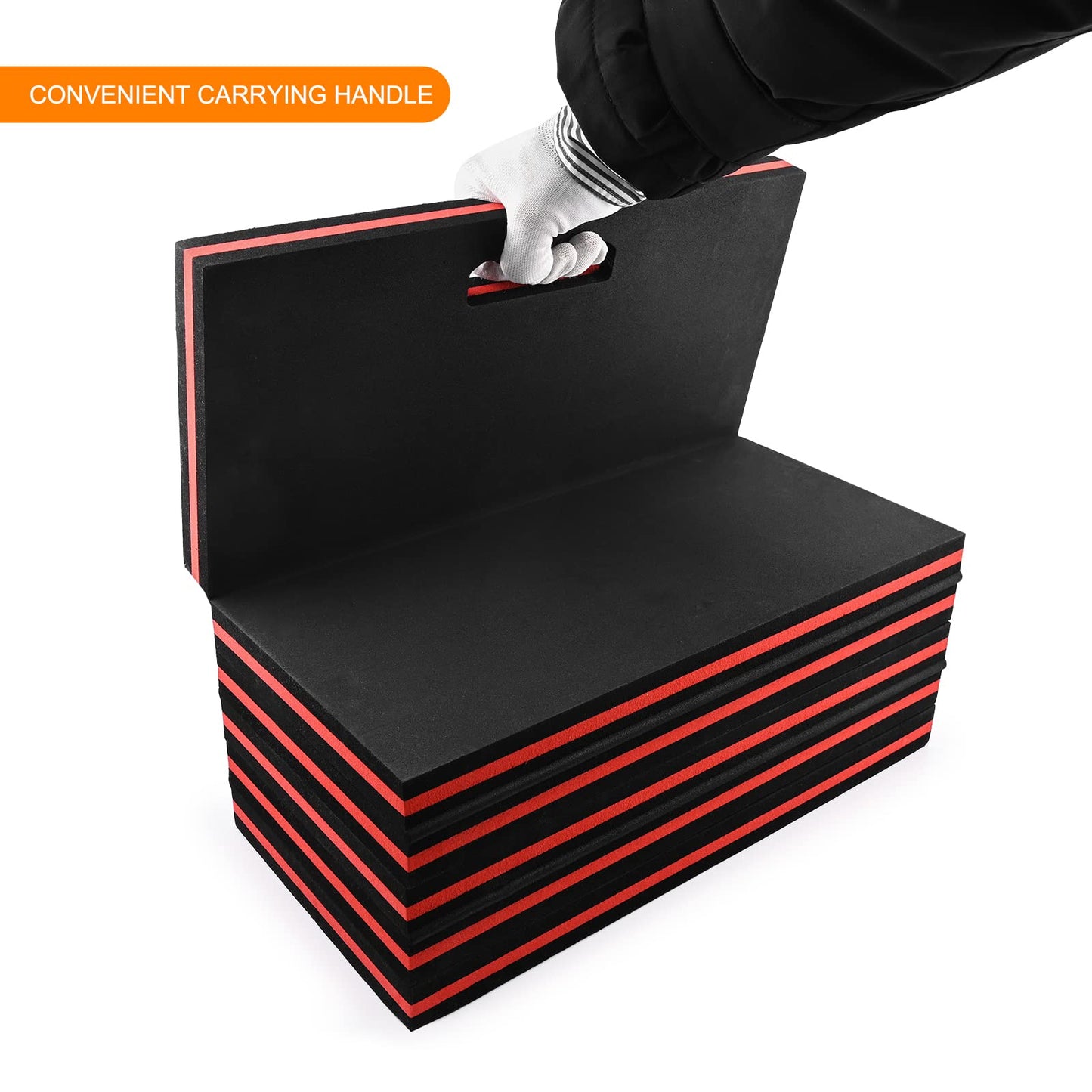 FOSHIO Foldable EVA Mat With Carrying Handles for Working Under Car, Kneeling, Garage, Picnicking, Gardening, Foam Sleeping for Camping, Home Gym (Red)