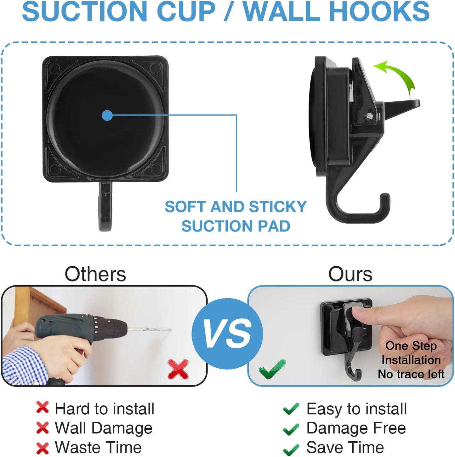 Skiennix Heavy Duty Vacuum Wreath Cup Hook - Super Suction, No Hole Required | Black-Plated, 2 Pack