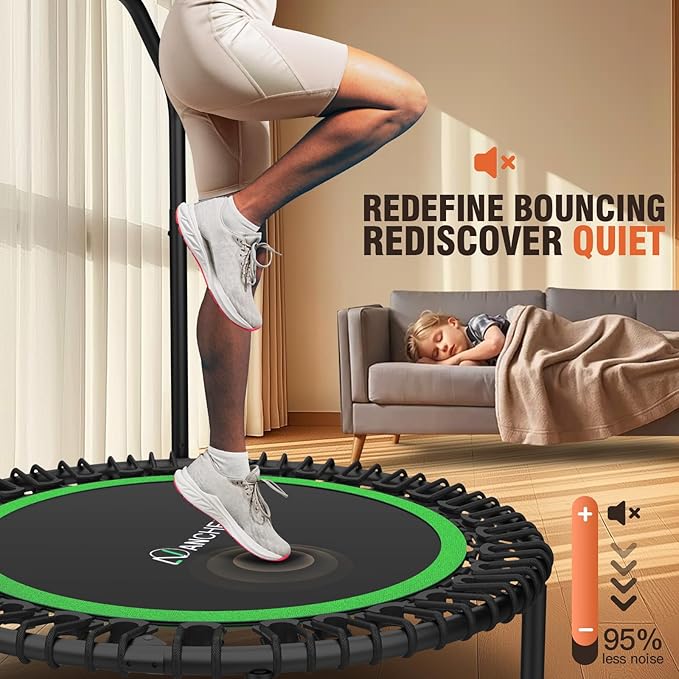Bungee Rebounder Trampoline,ANCHEER 40" Foldable Fitness Trampoline with 4-Level Adjustable Handlebar, 450LBS Capacity, Resistance Ropes&Upgraded Bungees Safe for Home/Cardio,Workout Indoor/Outdoor