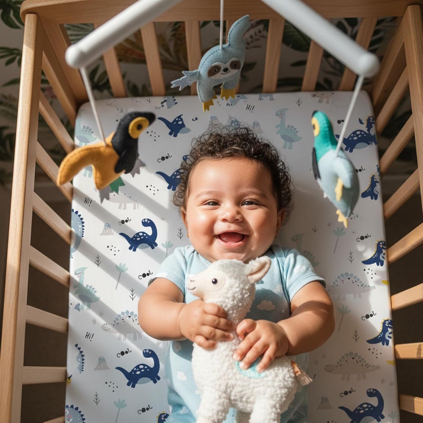 Plushii Crib Sheets - Extra Soft Microfiber Set for Baby Boys | 4 Pack, 28"x52", Dinosaur & Elephant Designs