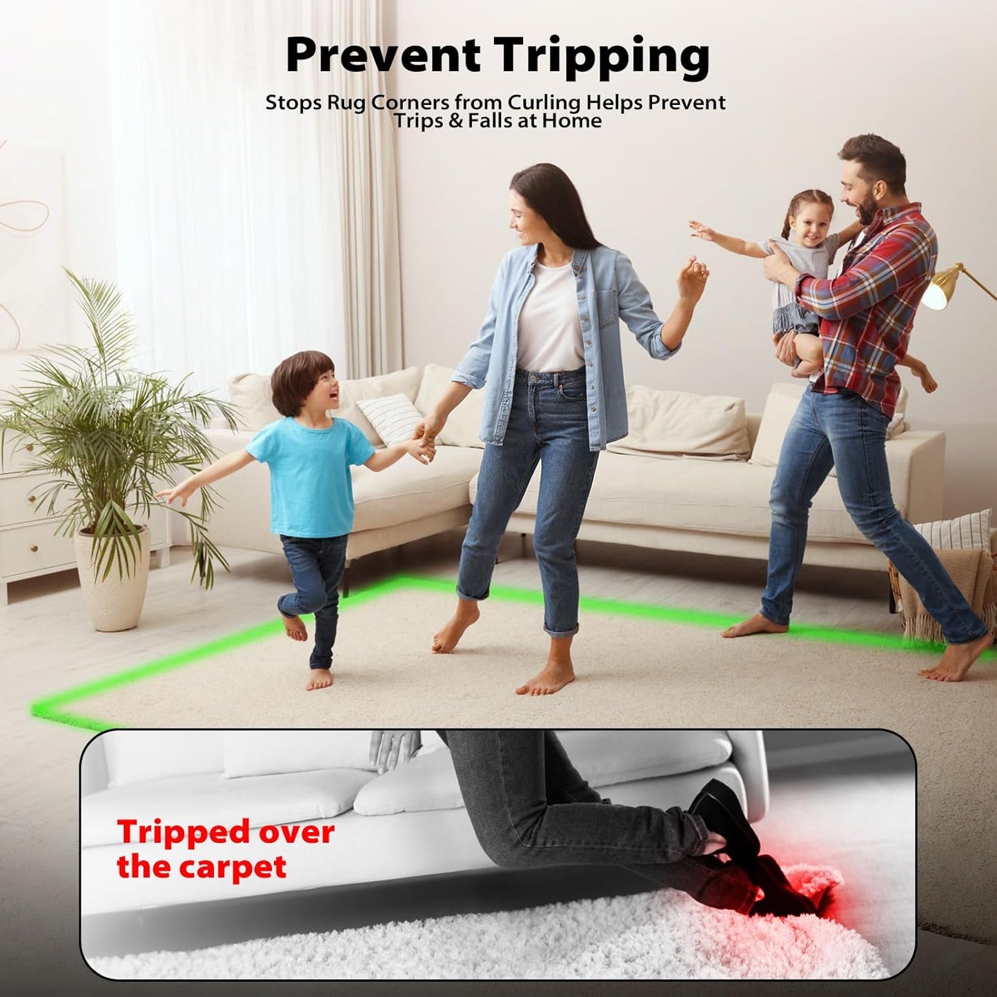 PHIXBEAR Rug Tape - 16 Pcs Reusable & Washable Anti-Slip Pads for Hardwood & Tile Floors | Residue-Free, Keeps Rugs Flat