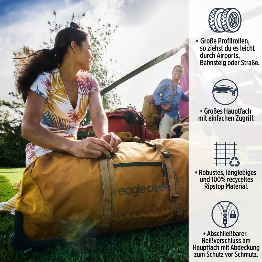 Eagle Creek No Matter What Rolling Duffel - Durable Rolling Bag for Travel - Adjustable Shoulder Strap - Heavy Duty Wheels - Lockable Zippers - Multiple Carry Options - 130L - Atlantic Blue