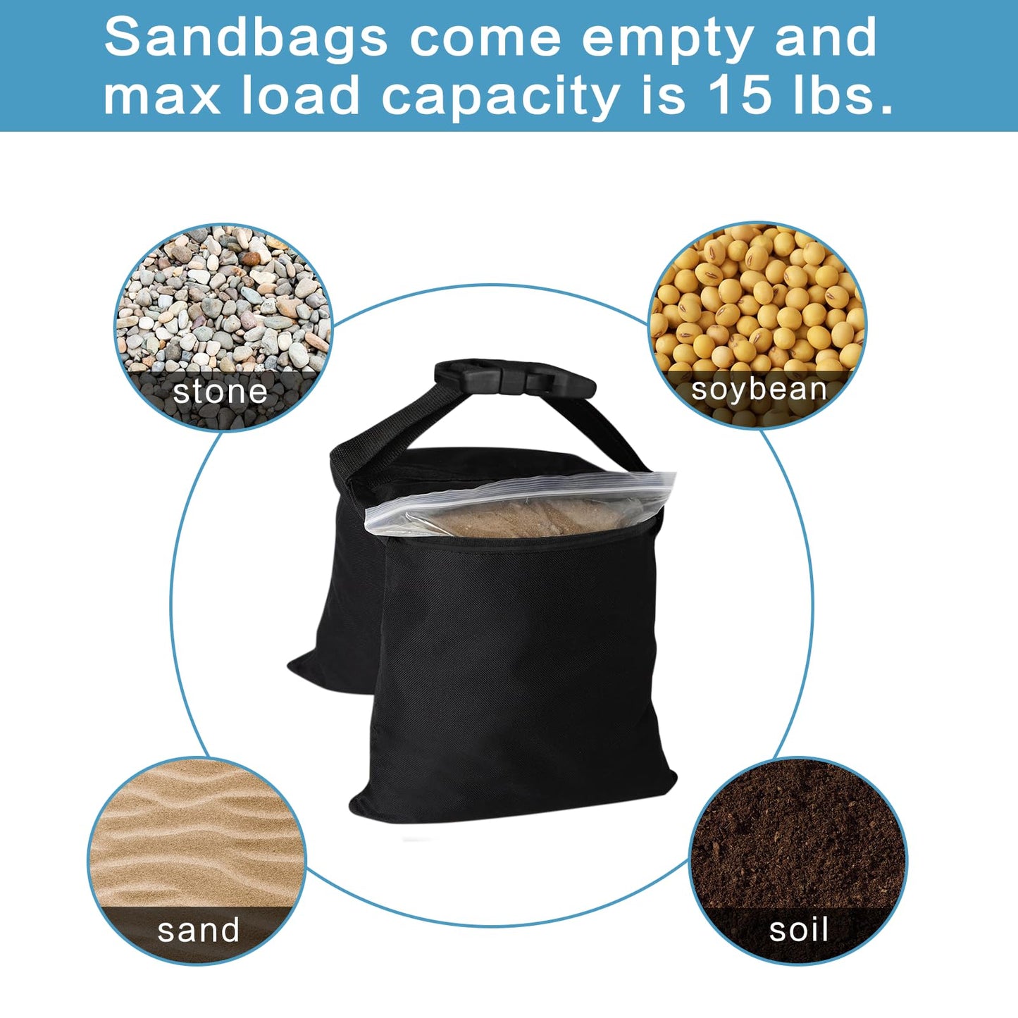 ifkdnr 6 Packs Sandbags, Heavy Duty Sand Bags with 12 PE Bags, Sand Bags with Buckle Straps for Support Light Stand, C Stand, Light Stand with Caster, More 2/4/6/8/10/12/14 Packs Sandbag to Choose.