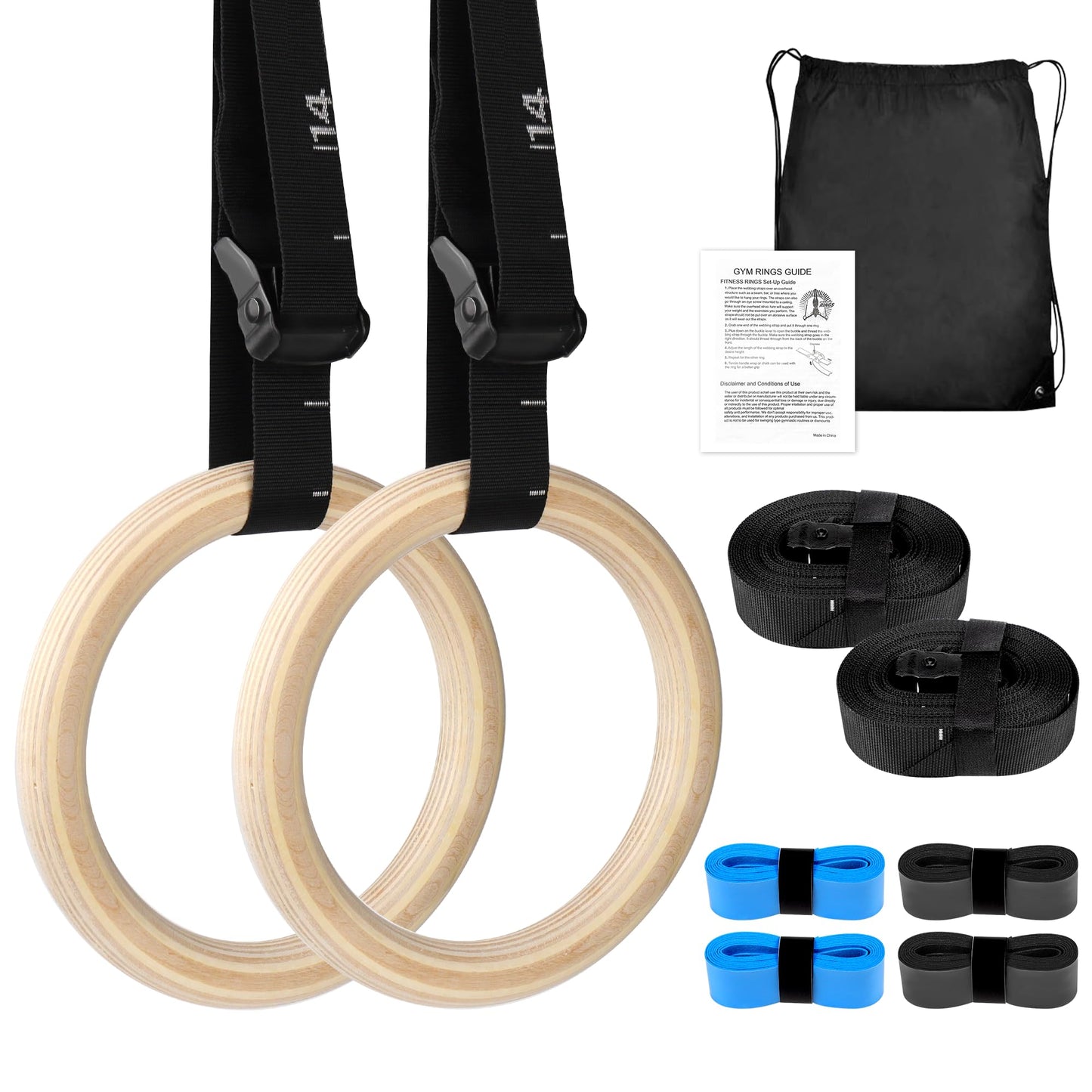 ZILLEEN Wooden 1.25“ Gymnastics Rings Olympic Rings with Adjustable Straps for Pull Up Bar Exercise Men Gym Kids