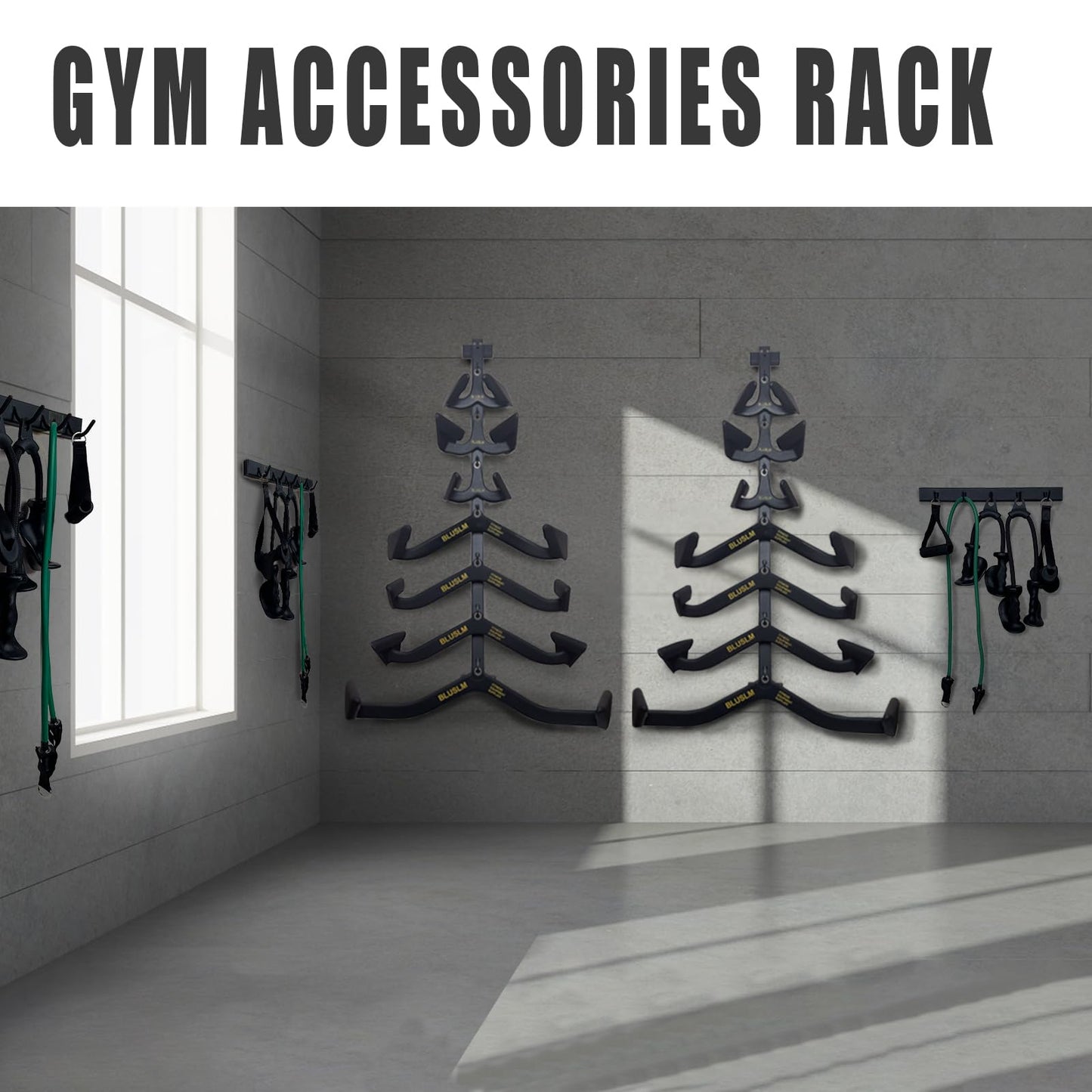 BLUSLM Wall Mounted Lat Pull Down Bar Organizer with Hooks, Home Gym Storage Rack for Lat Pulldown Attachments, Cable Attachments Rack for Gym Accessories (Cable Attachment Rack2)