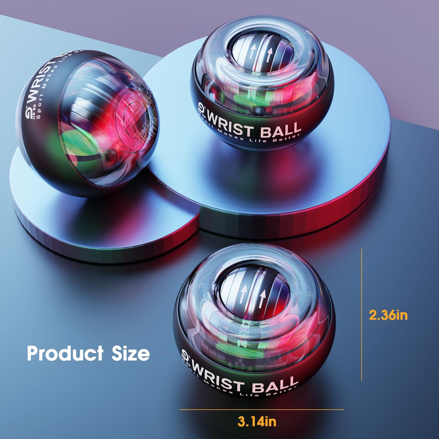 JIN BD Wrist Trainer Ball Auto-Start Gyroscopic Forearm Exerciser Gyro Ball for Strengthen Arms, Fingers, Grip and Muscles Black (Colorful Light)