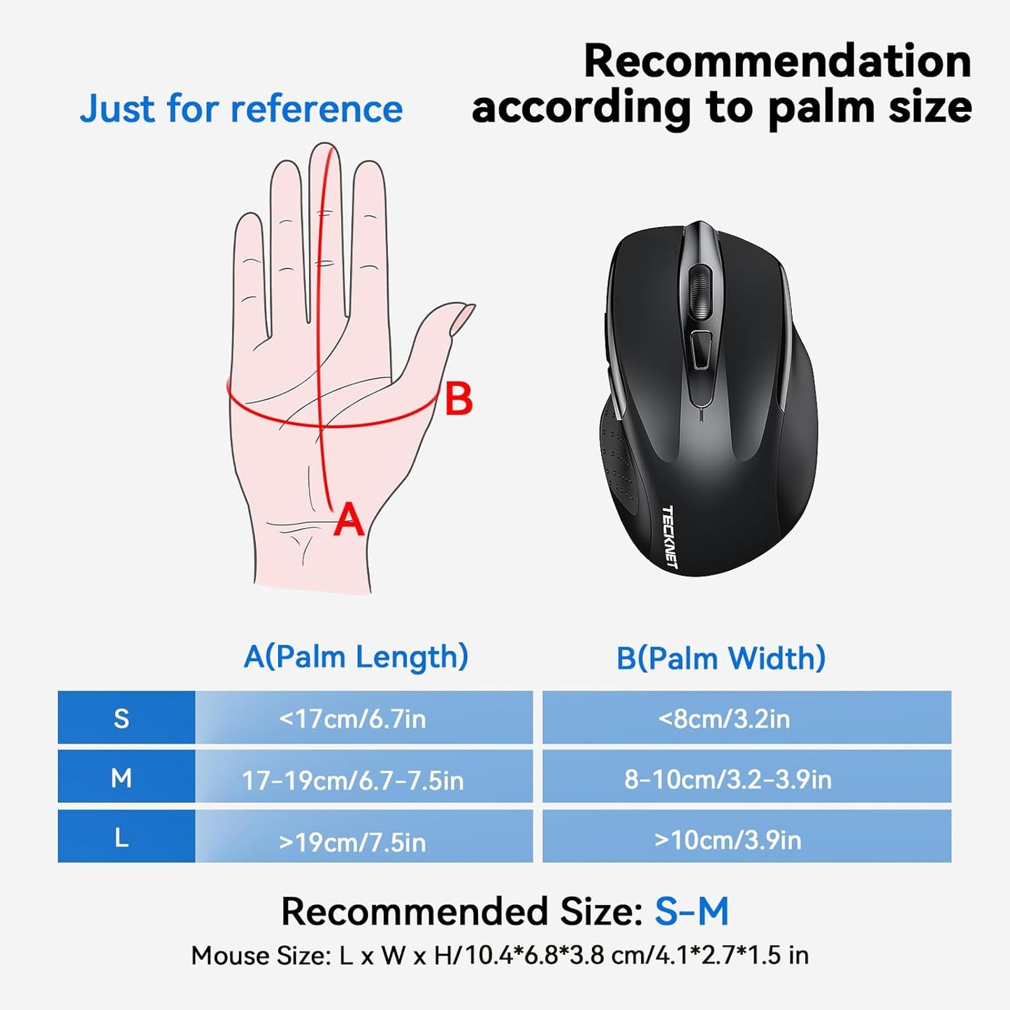 TECKNET 2.4G 6 4800 6 Wireless Mouse Rechargeable, USB-A Silent Mouse, Quiet Click, Adjustable DPI, Cordless Computer