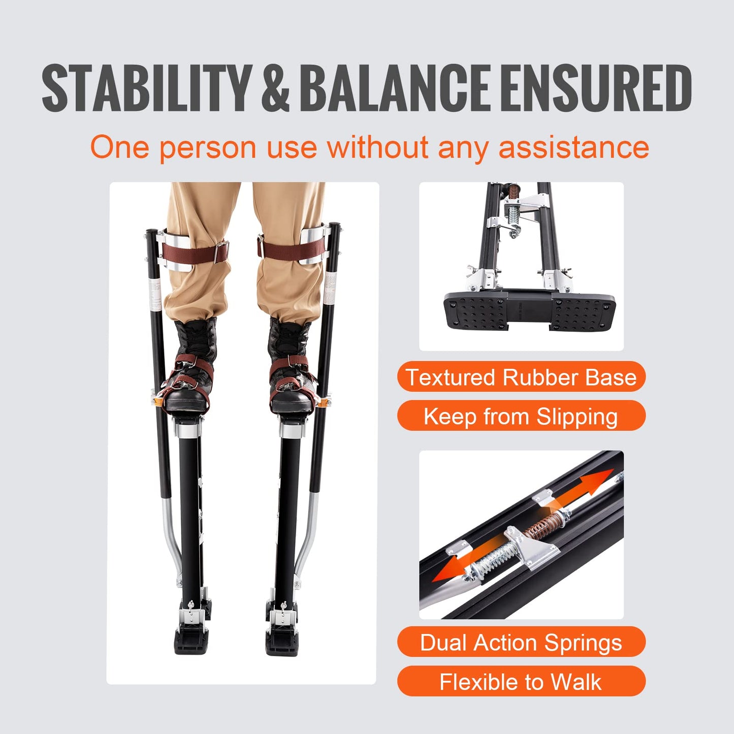 VEVOR 24''-40'' Adjustable Aluminum Drywall Tool Stilts, Durable Non-Slip Work Stilts with Protective Knee Pads, for Sheetrock Painting, Taping, Walking, Black