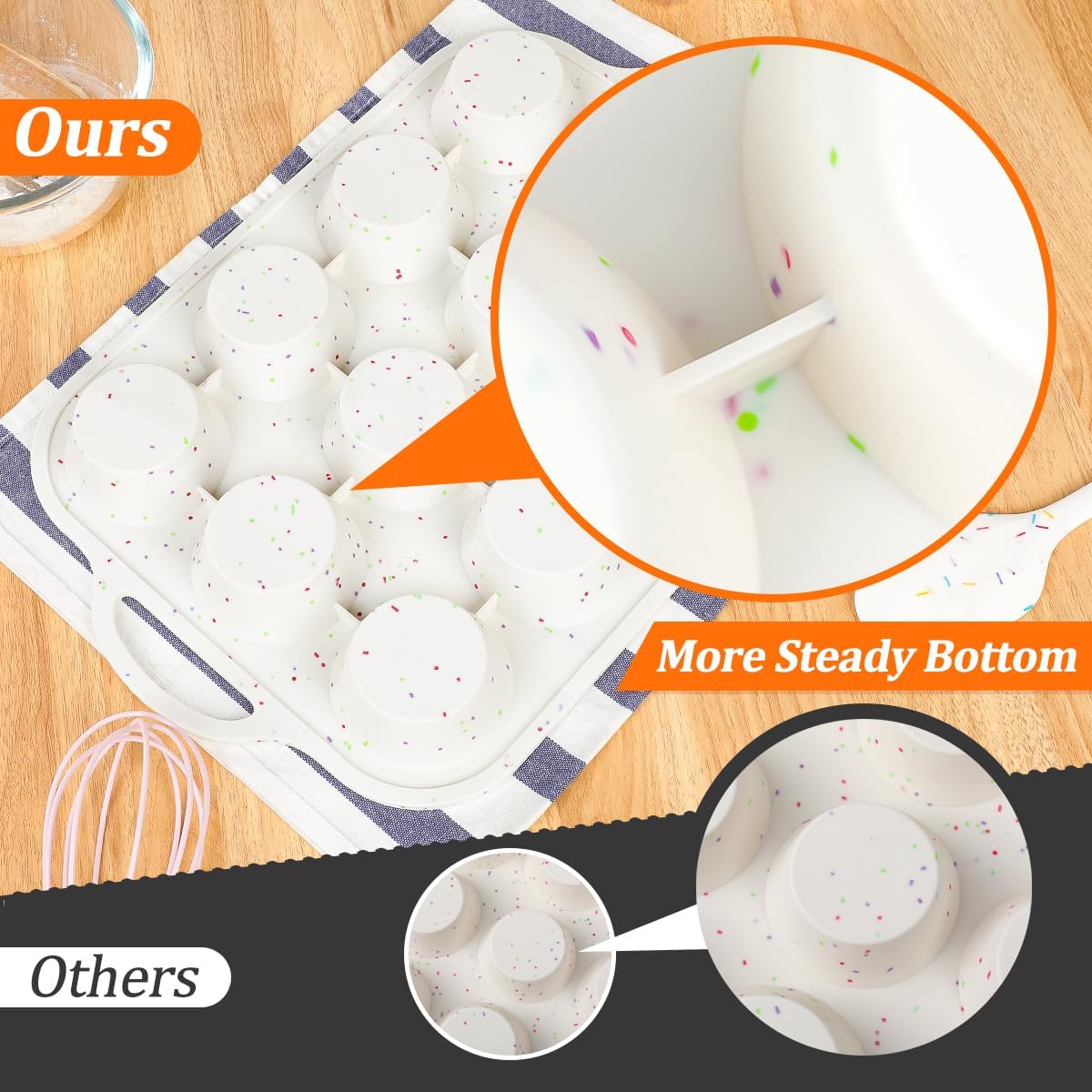 Skiennix Silicone Muffin Pans - Nonstick 12-Cup Molds with Metal Reinforced Frame | 2.8 Inch, BPA Free, Dishwasher Safe