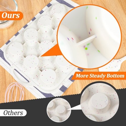 CAKETIME Silicone Muffin Pan - Nonstick 12-Cup Baking Tray with Metal Reinforced Frame | 2.8-Inch Cups