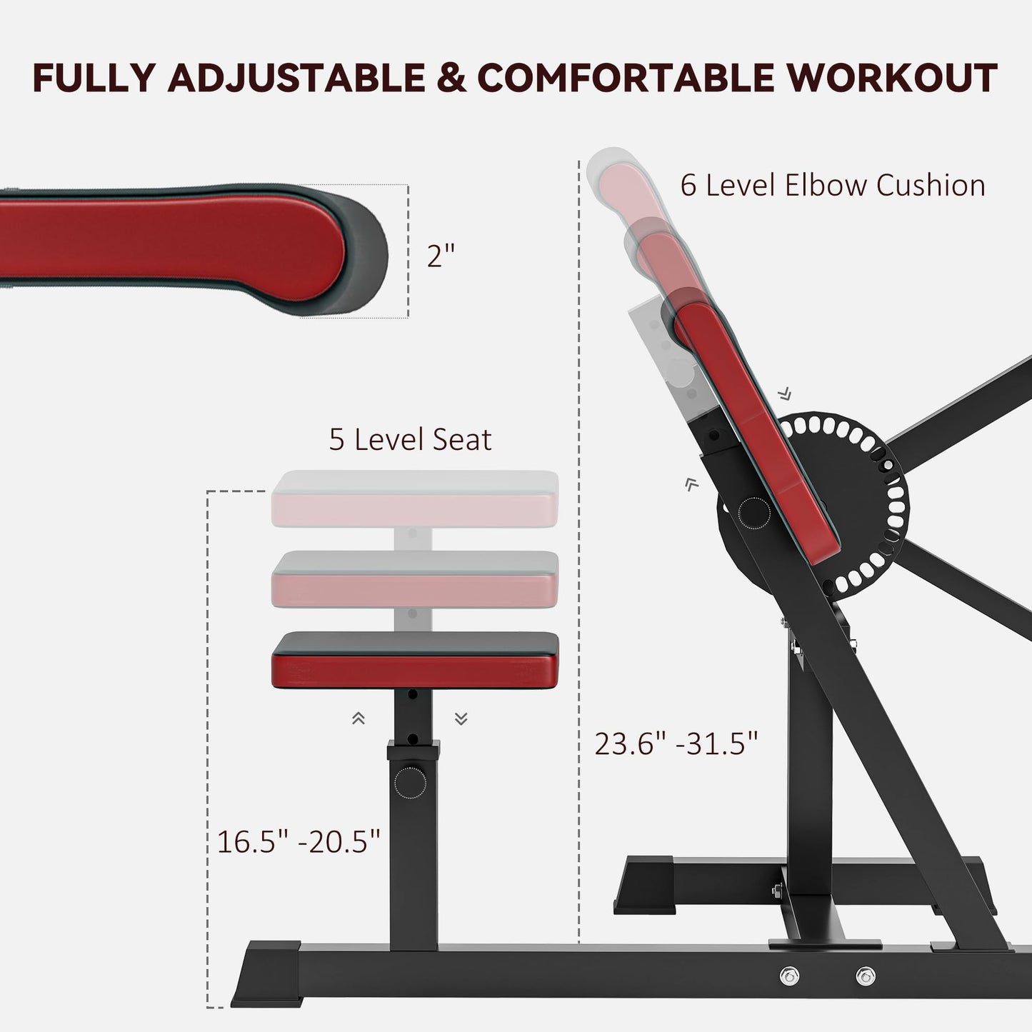 Soozier 2-in-1 Bicep Preacher Curl Bench with Adjustable Seat and Elbow Cushion, Plate Loaded Bicep Curl Machine & Tricep Extension Machine for Home Gym Workout