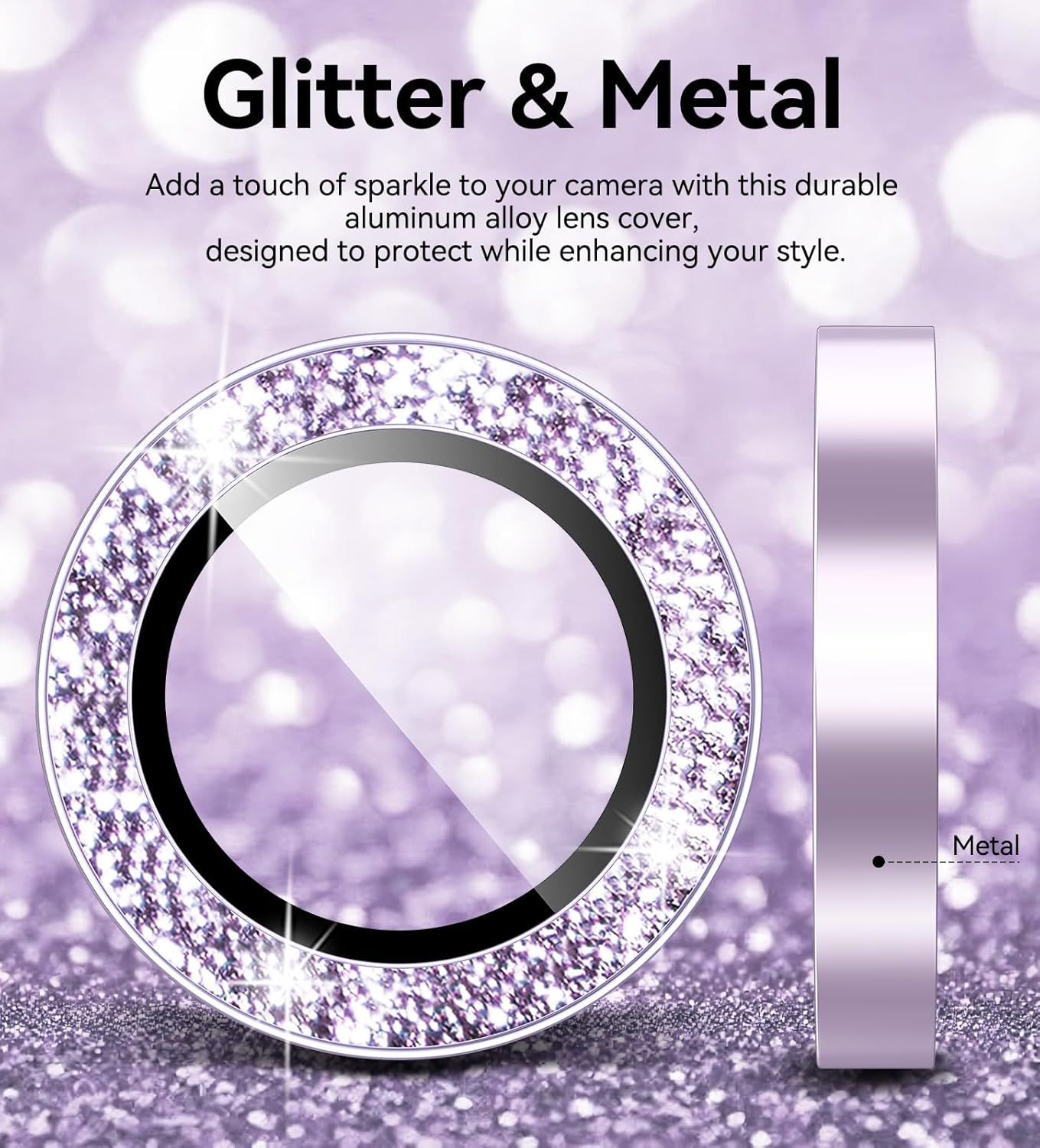 17 9H Matekxy for iPhone Camera Lens Protector Glitter - Cute Girly Metal Individual Bling Ring Cover for Women