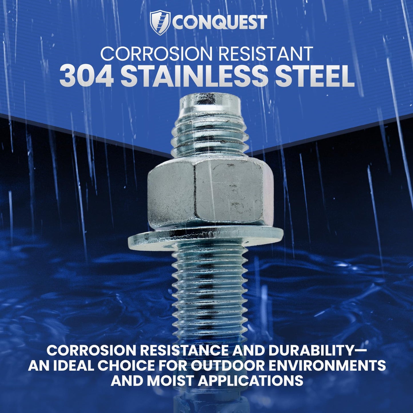 Conquest 304 Stainless Steel Concrete Wedge Anchors 3/8" x 5" - Heavy Duty Anchor Bolts for Outdoor, Residential, and Light Commercial Use (50 Pack)