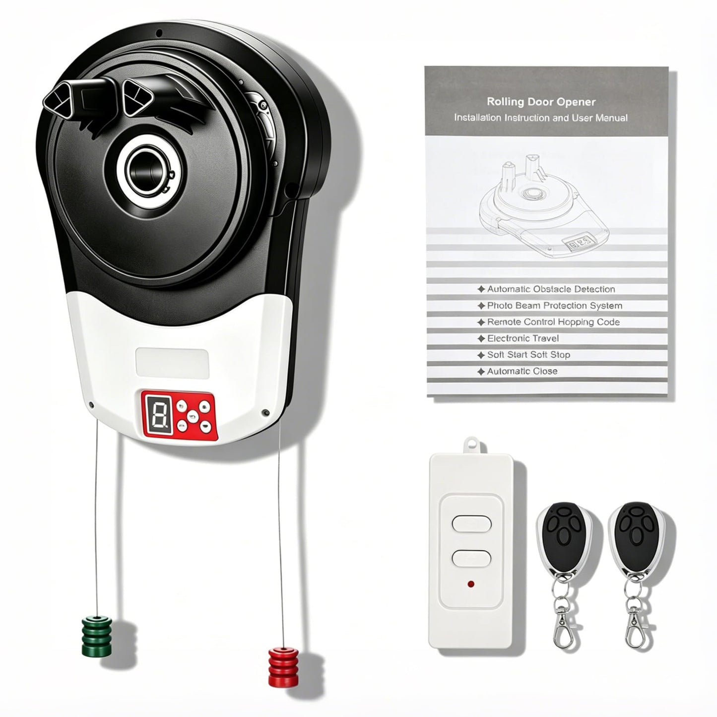 Automatic Roller Door Opener, Roll Up Garage Door Opener with 4 Remotes 800N & Secure Encryption for Garage Warehouse Store & Barn Farm, Wall Mounted