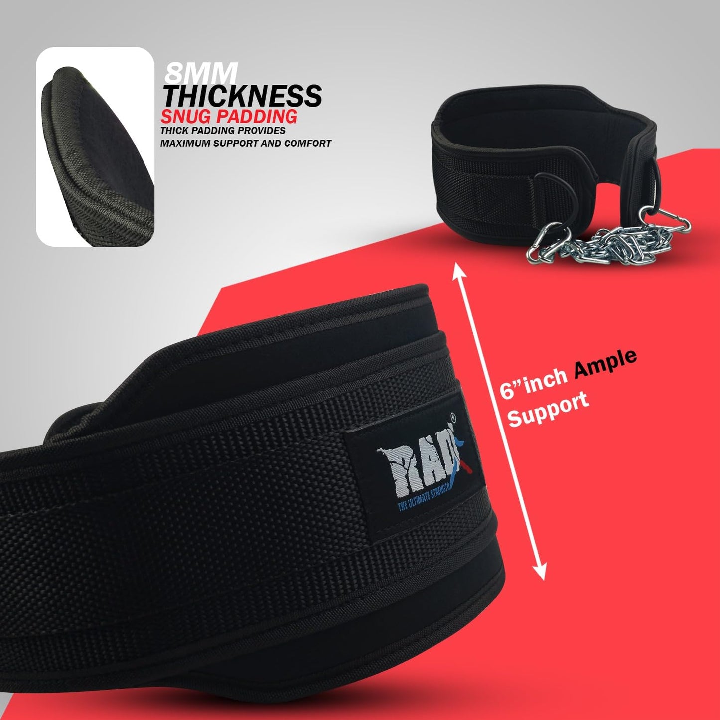 RAD Weighted Dip Belt for Men Comfortable Material Neoprene & Nylon Weight Pullups Squat Belt with Chain Weight Lifting Waist Dipping Belt for Workout